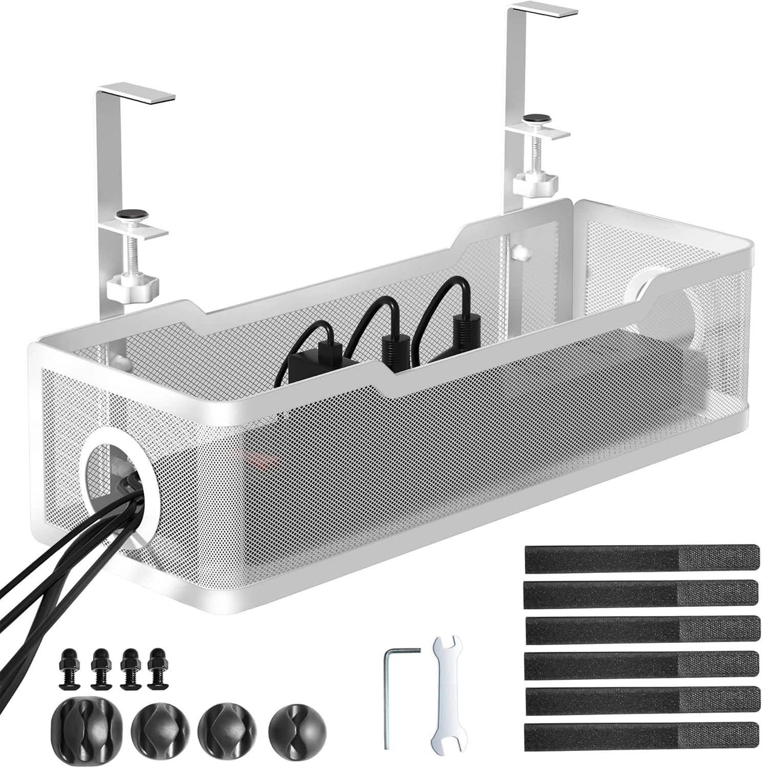 Under Desk Cable Management Tray White, Cinati Wire Organizers No Drill, Cable Tray with Clamp