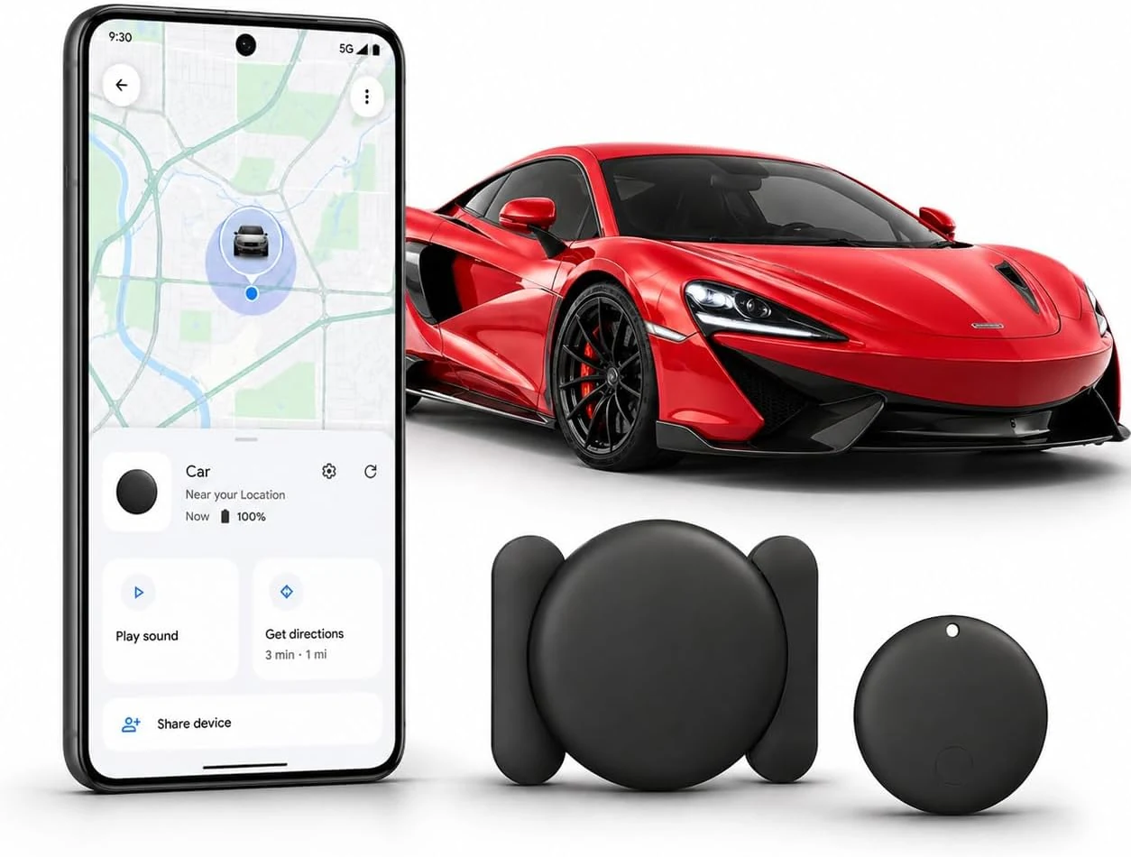 GPS Tracker for Vehicles, Magnetic Waterproof Car Tracker, No Monthly fees, Mini Portable GPS Tracker for Cars, Trucks, Motorcycle, Anti-Theft (Android Only)