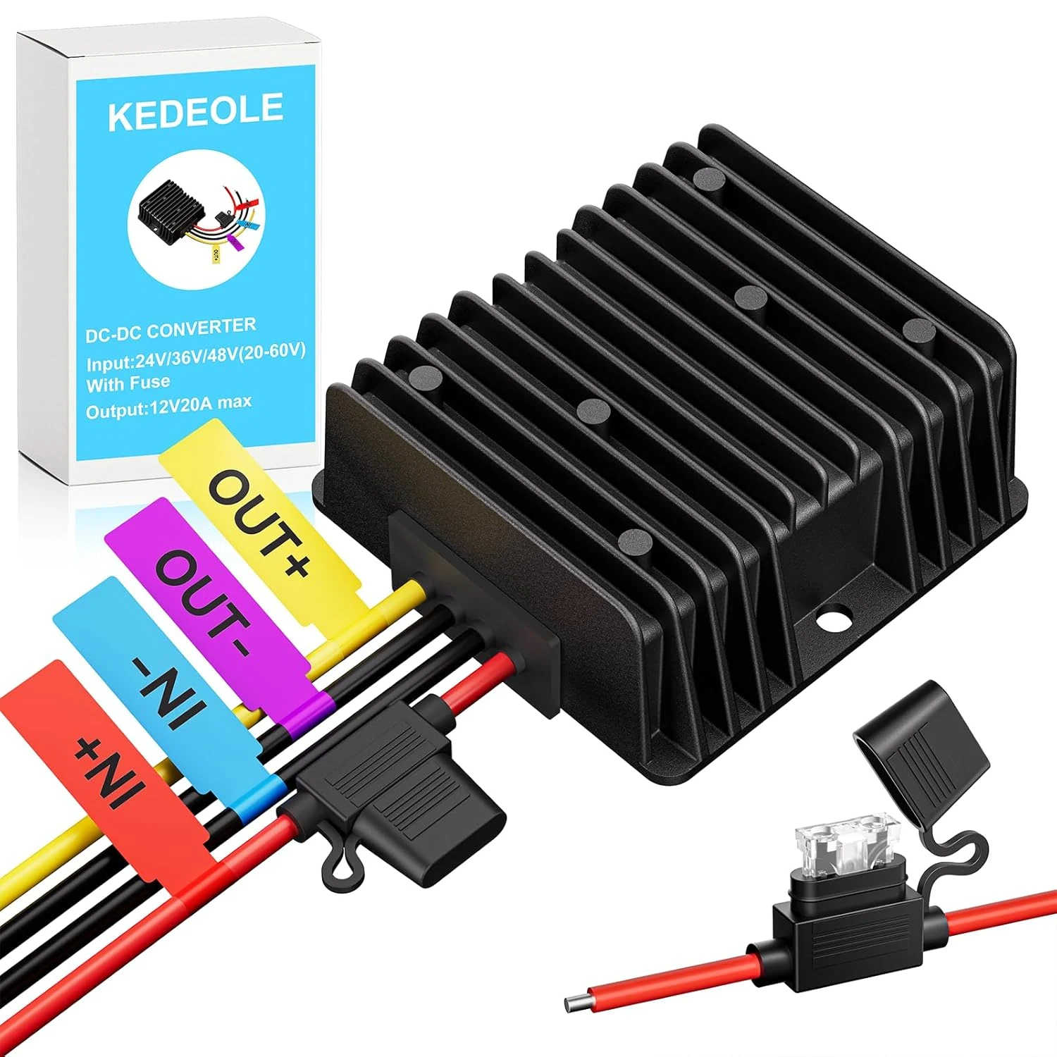 KEDEOLE 36V 48V to 12V 20A Step Down Converter-Golf Cart Voltage Reducer with Fuse