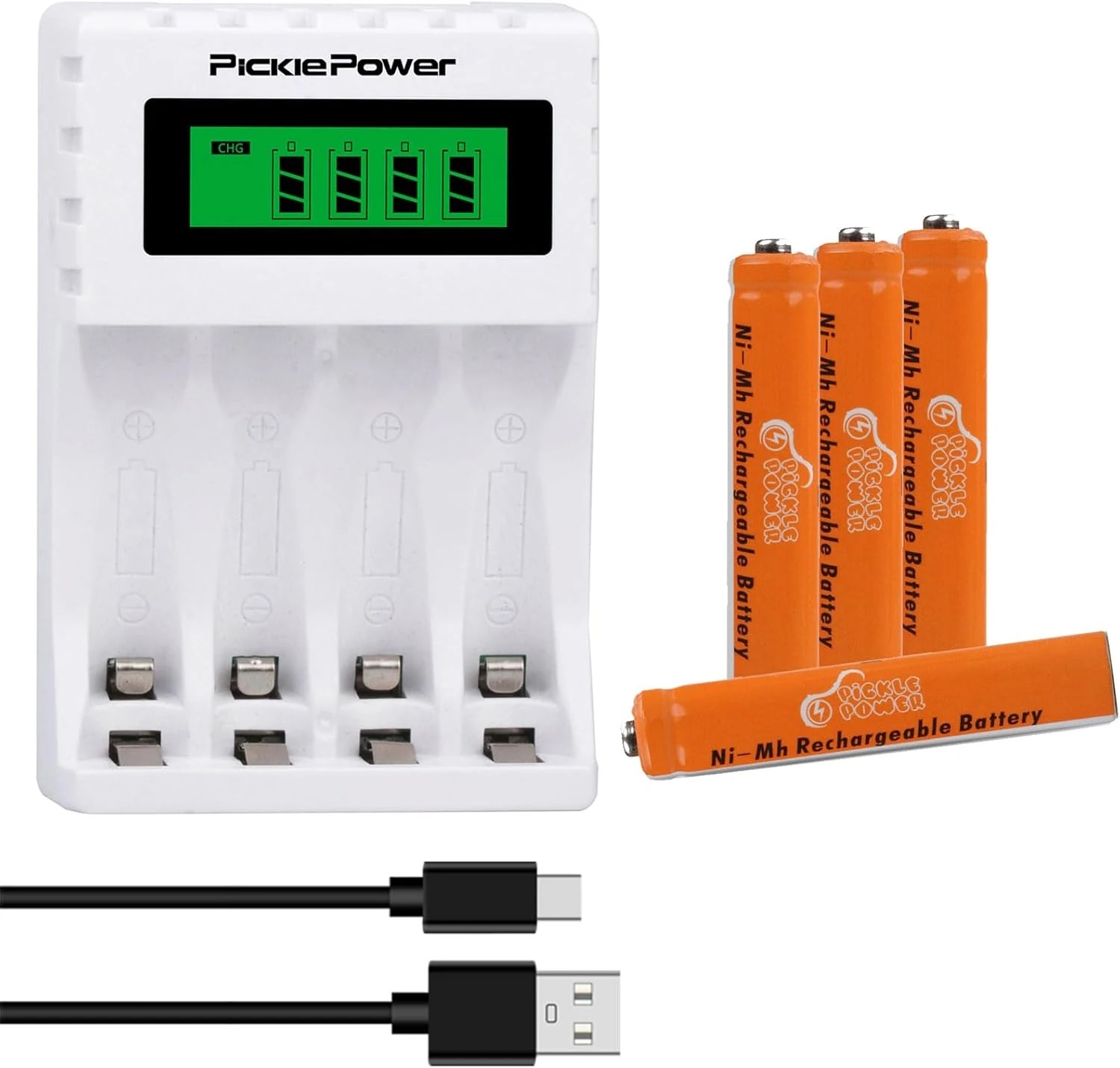Pickle Power AAAA Batteries, 4 Pack 500mAh Rechargeable AAAA Ni-MH Batteries with Charger for Surface Pen Active Stylus