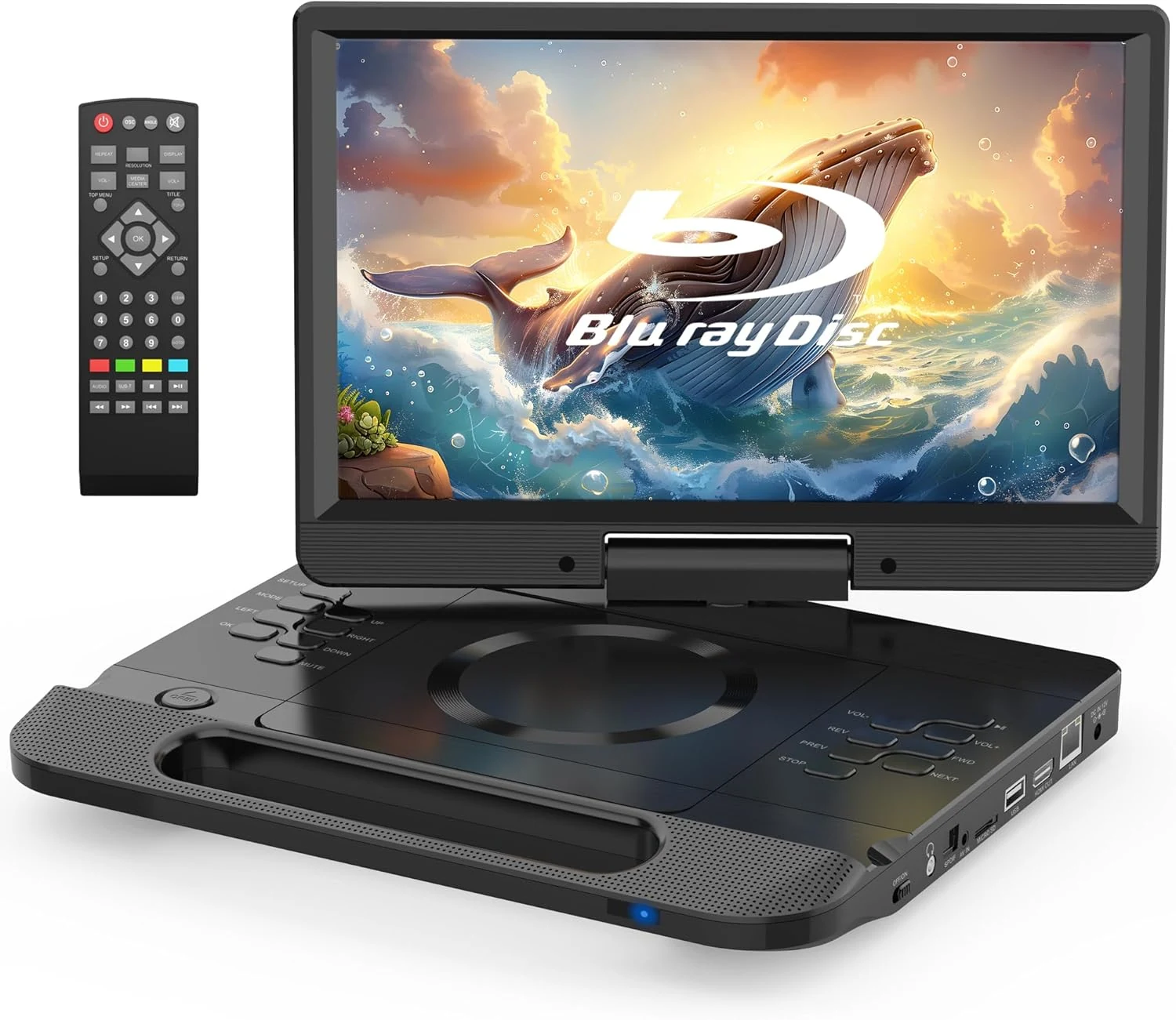 FANGOR 13.3” Portable Blu-ray Player, 12” Full HD Rotating Screen