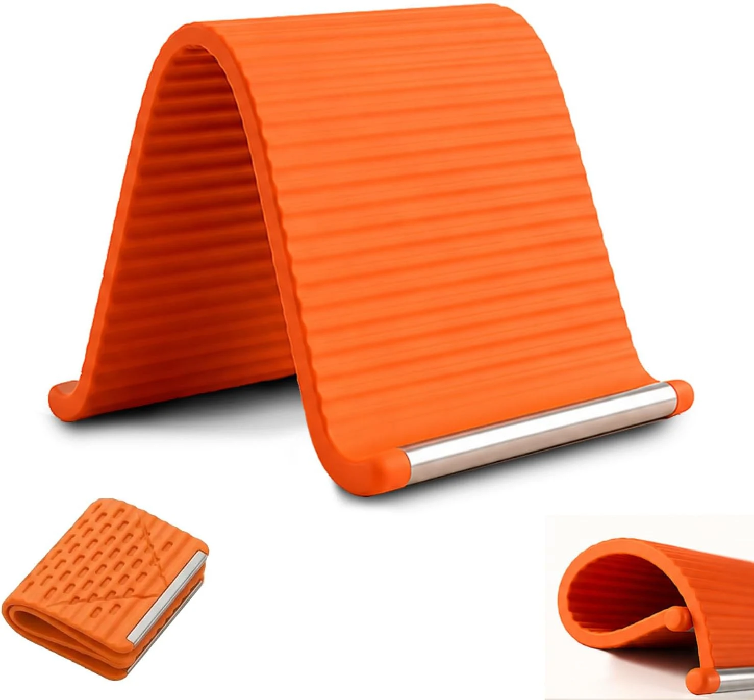 Portable Foldable Silicone Aluminum Phone Holder, 2026 New Flexible Silicone Aluminum Phone Holder (Orange)
