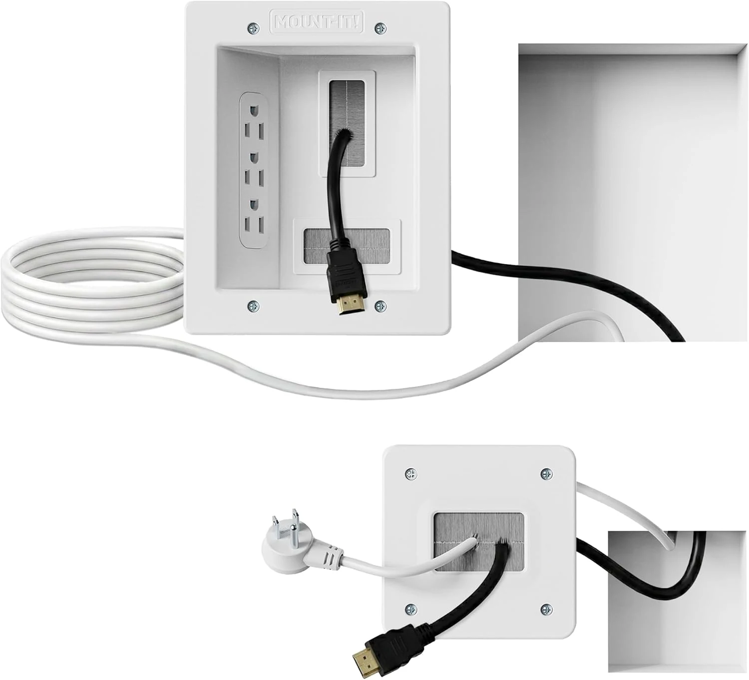 Mount-It! in-Wall TV Cable Concealer Kit with Recessed Power – Triple Outlet, 9ft Cord, and Hand Saw