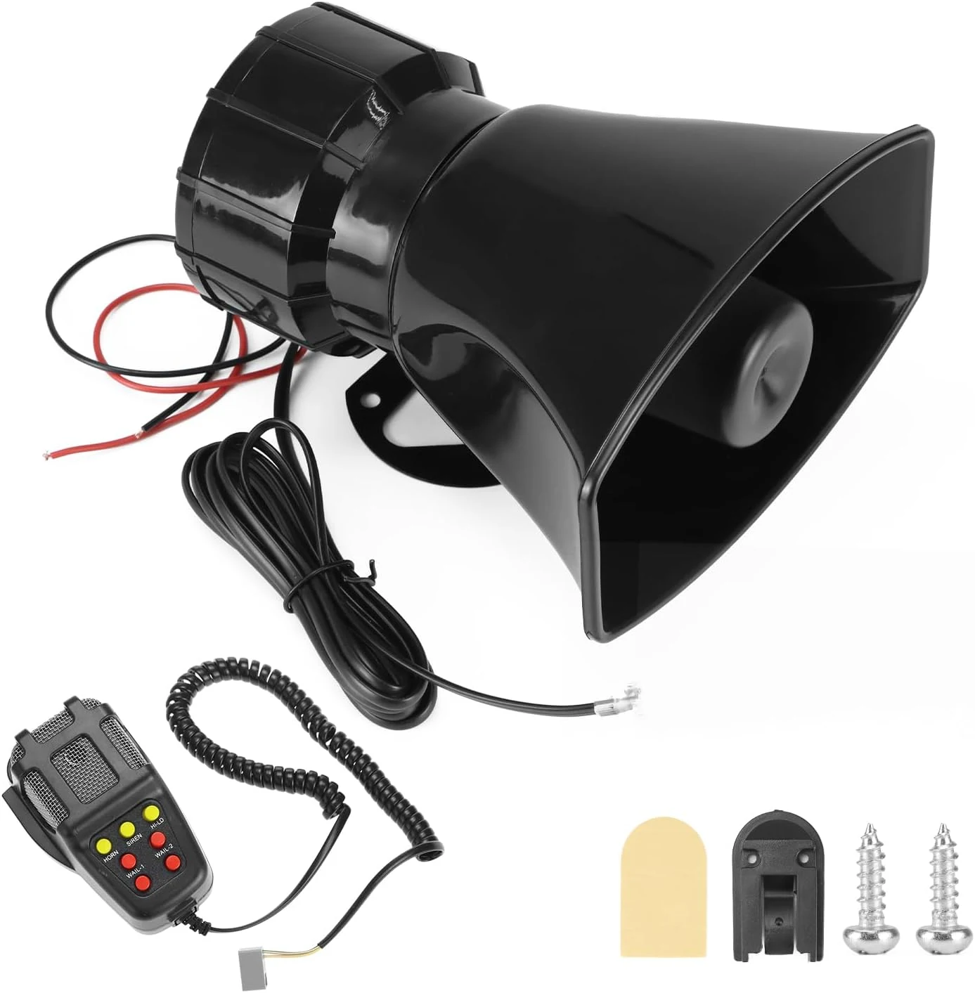 QWORK Alarm Horn Siren PA Speaker Mic System (12V 100W, 7 Sounds)