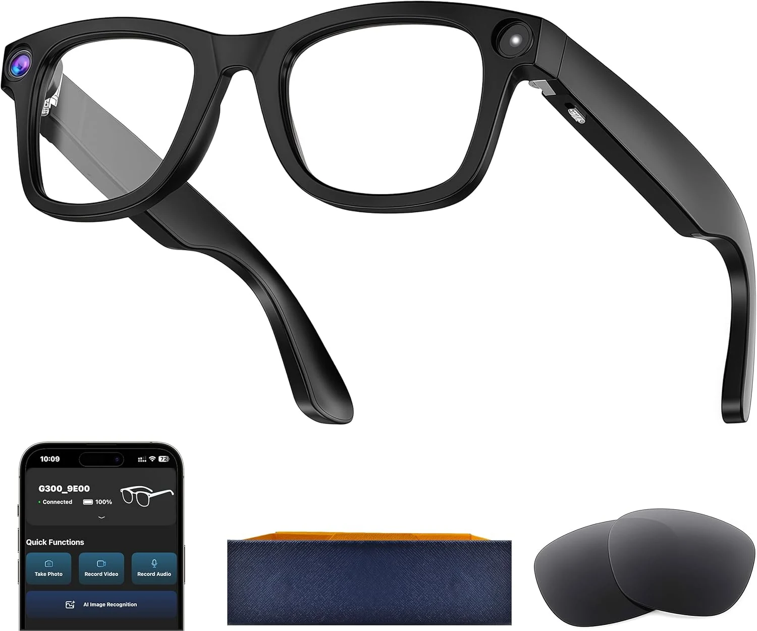 AI Smart Glasses with Camera, 8MP HD Camera Glasses for Men,Women, AI Recording Glasses with Voice Assistant,Open-Ear Audio,Real-Time Translation,Video Recording Sunglasses for Life & Work (Black)