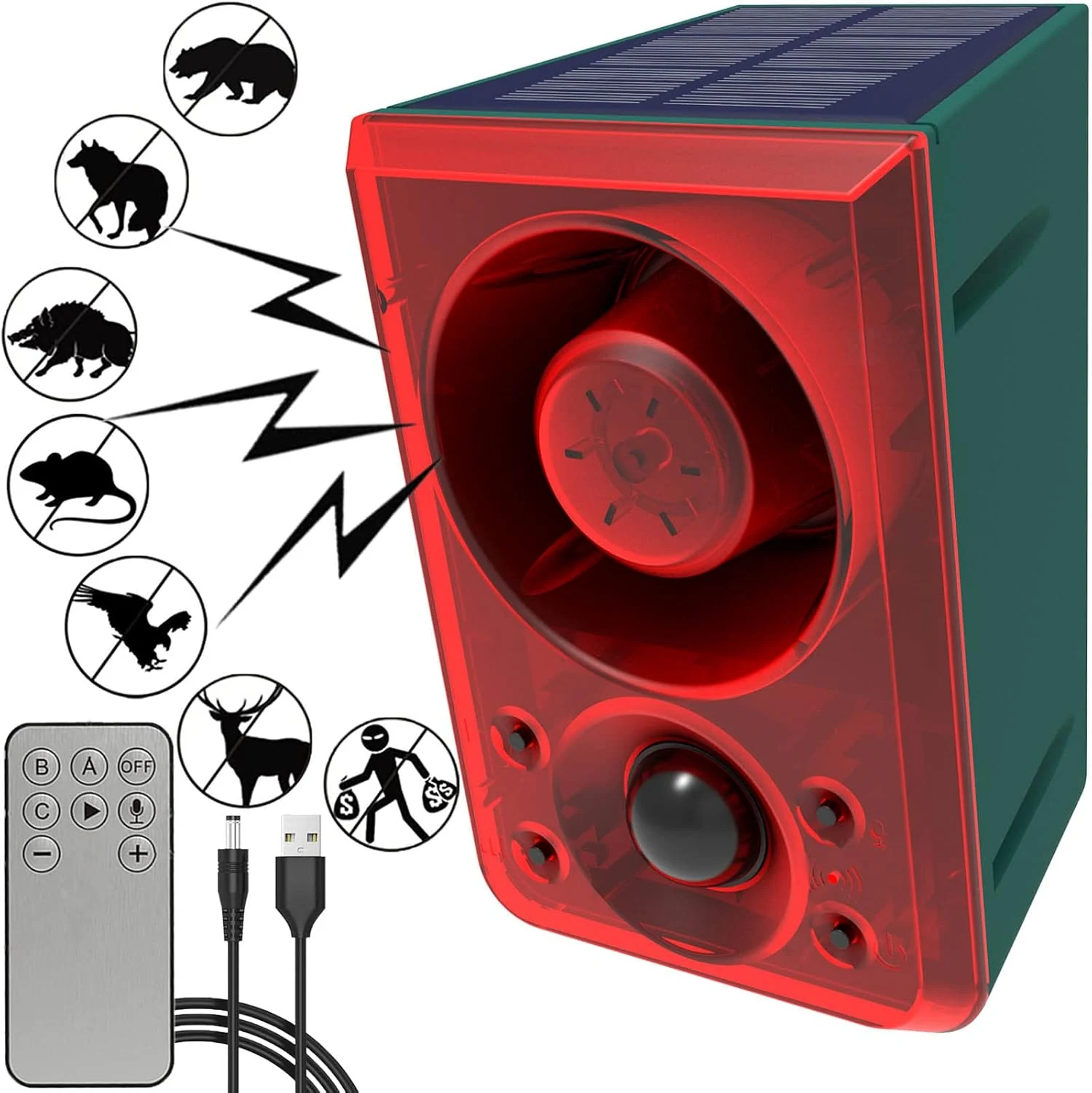 SENKEFEI SS Solar Outdoor Motion Sensor Alarm (Dog Barking & Gunshot Sounds)