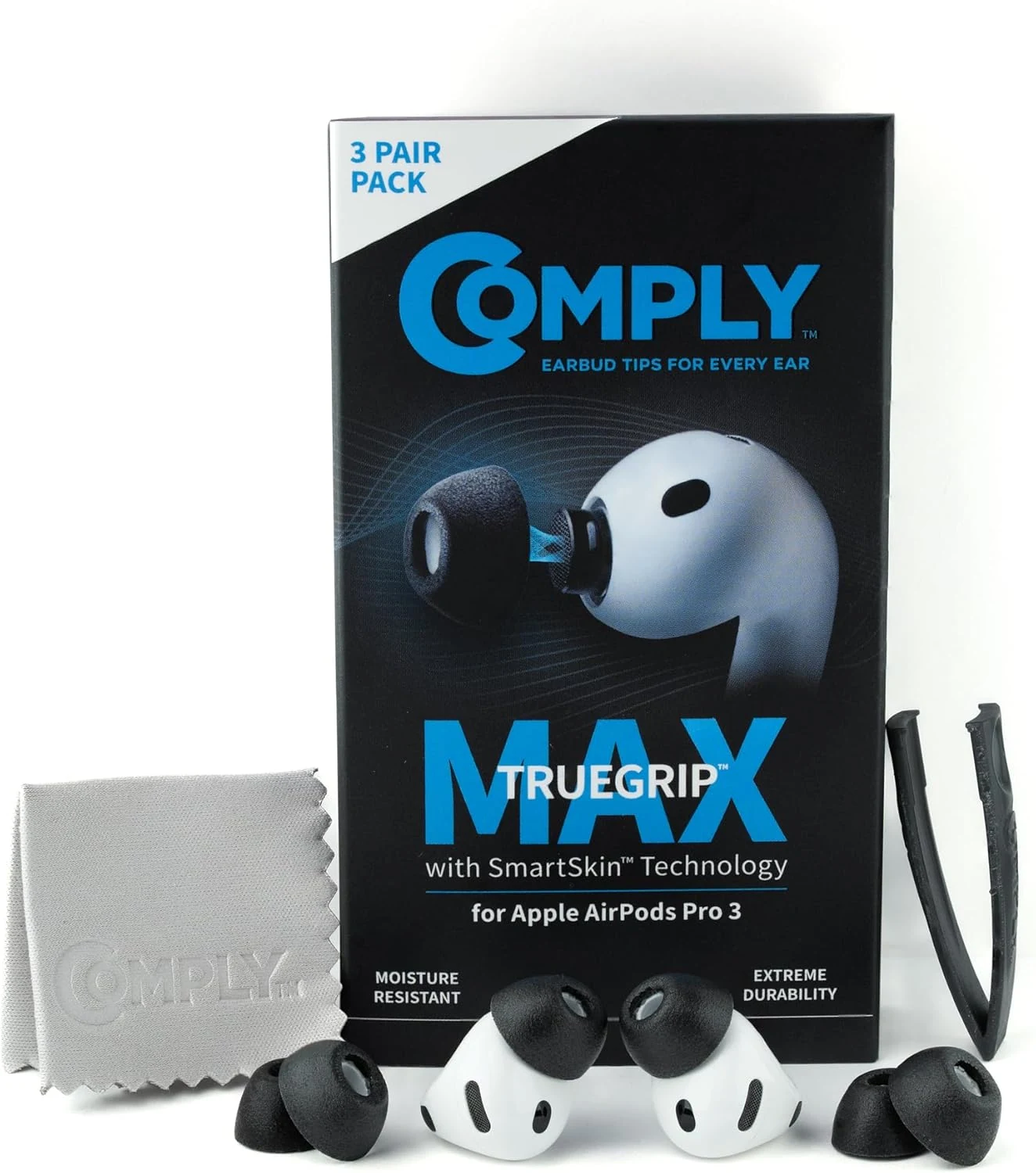 Comply TrueGrip MAX Memory Foam Replacement Earbud Tips for Apple AirPods Pro Gen 3