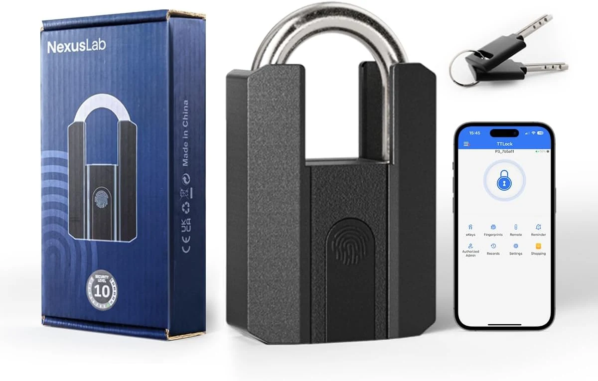 NexusLab Fingerprint Padlock, Heavy-Duty Outdoor IP67 Waterproof, 3-Way Unlock (Fingerprint/App/2 Keys)