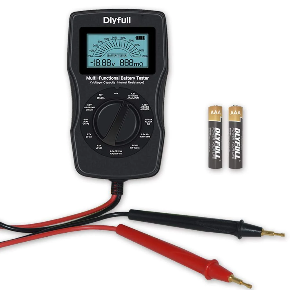 Dlyfull Universal Battery Tester with LCD Display, Small Digital Battery Voltage Resistance Checker