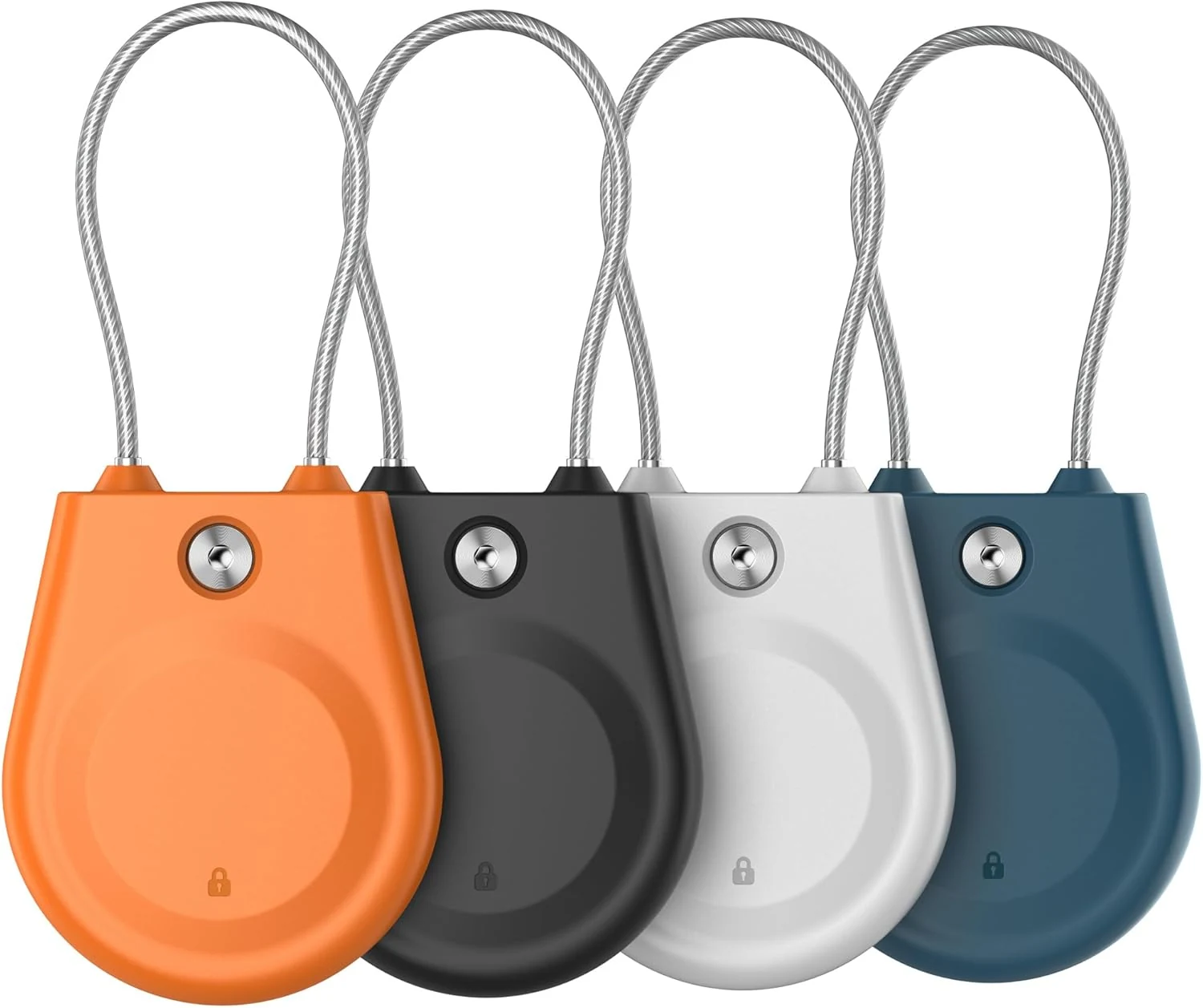 for AirTag Holder (1st & 2nd Generation) Airtag Lock Case with Wire Cable, IPX8 Waterproof, for Luggage, Key Ring Key Chain Luggage tag Backpack (4 Pack-Black, Orange, White, Blue)