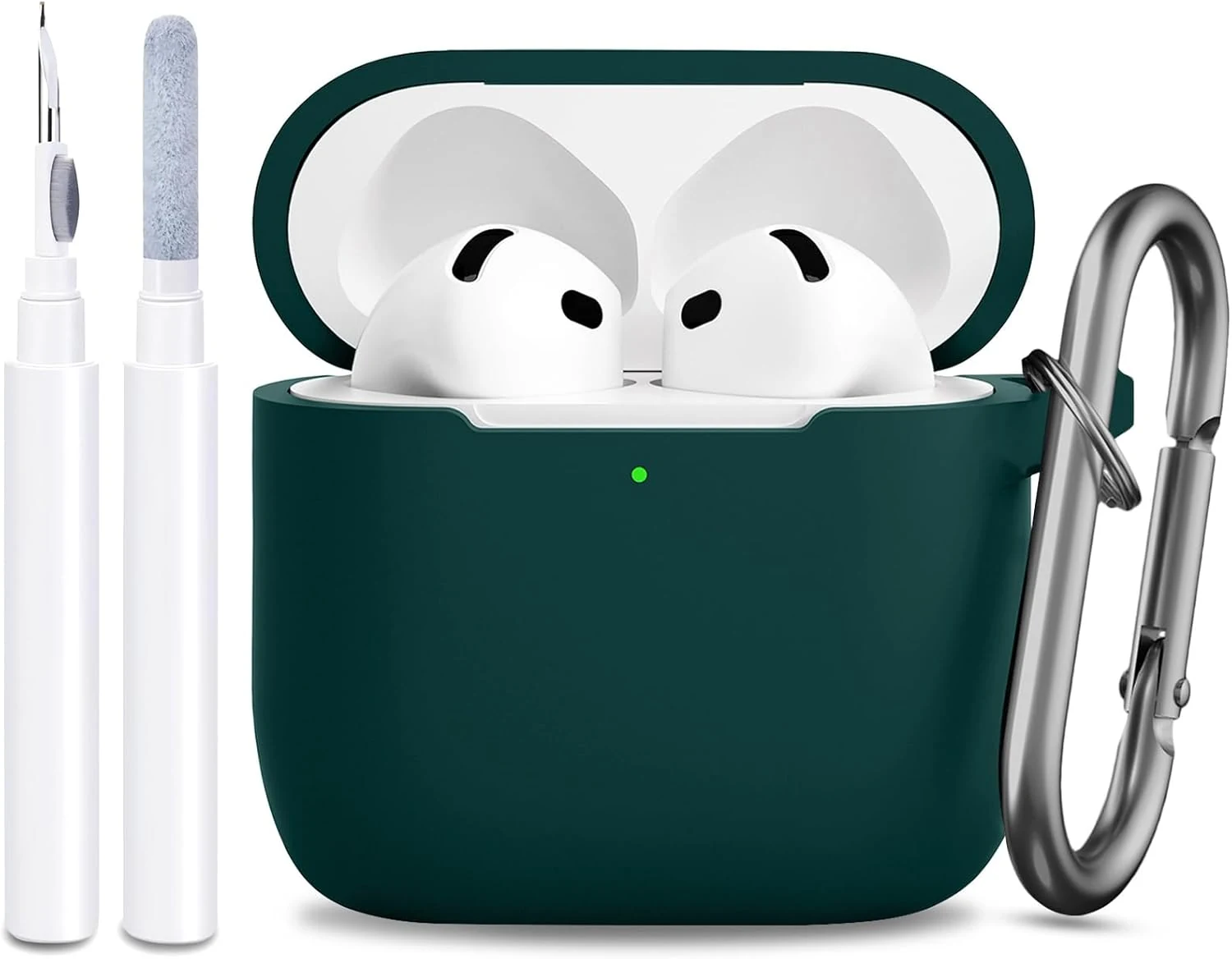 Compatible with AirPods 4th Generation Case Cover, Soft Protective Silicone Skin with Clean Kit Accessories (Dark Green)