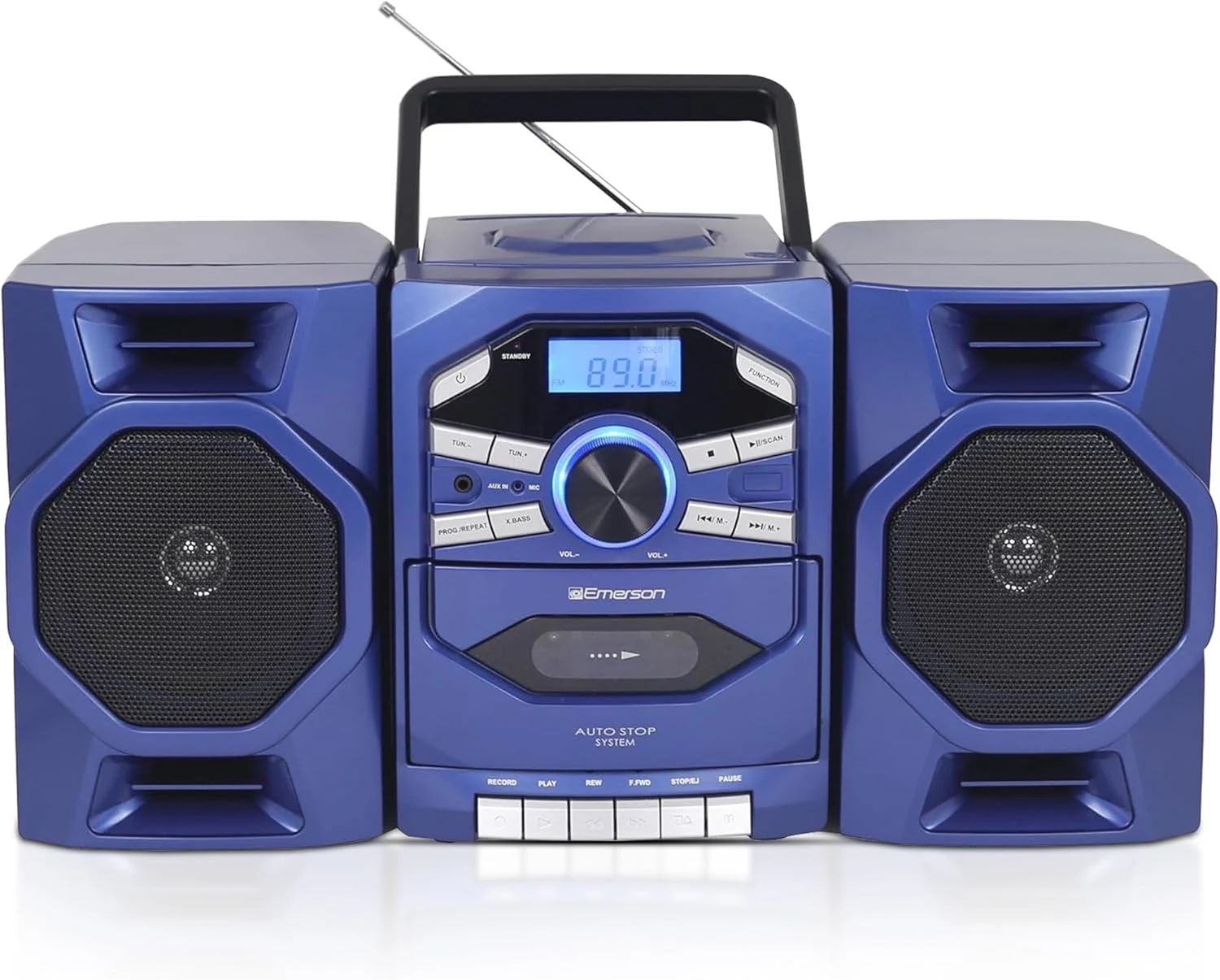 Emerson Portable CD Player Boombox with Cassette Player, Tape Recorder, AM/FM Radio, MP3 AUX Input, Detachable Speakers, AC/DC & Battery Operated