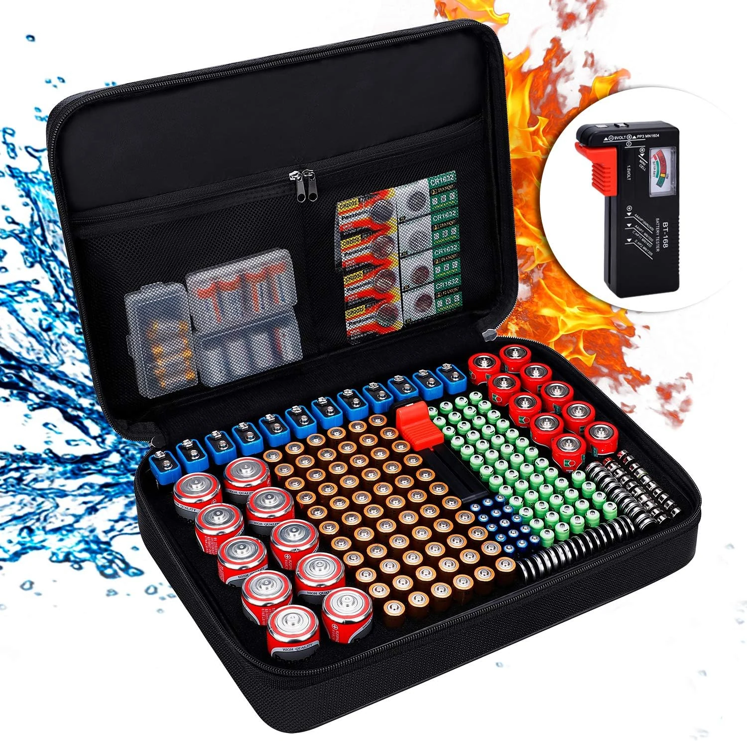 ENGPOW Battery Organizer, Fireproof Battery Organizer Storage Case with Tester (BT168)