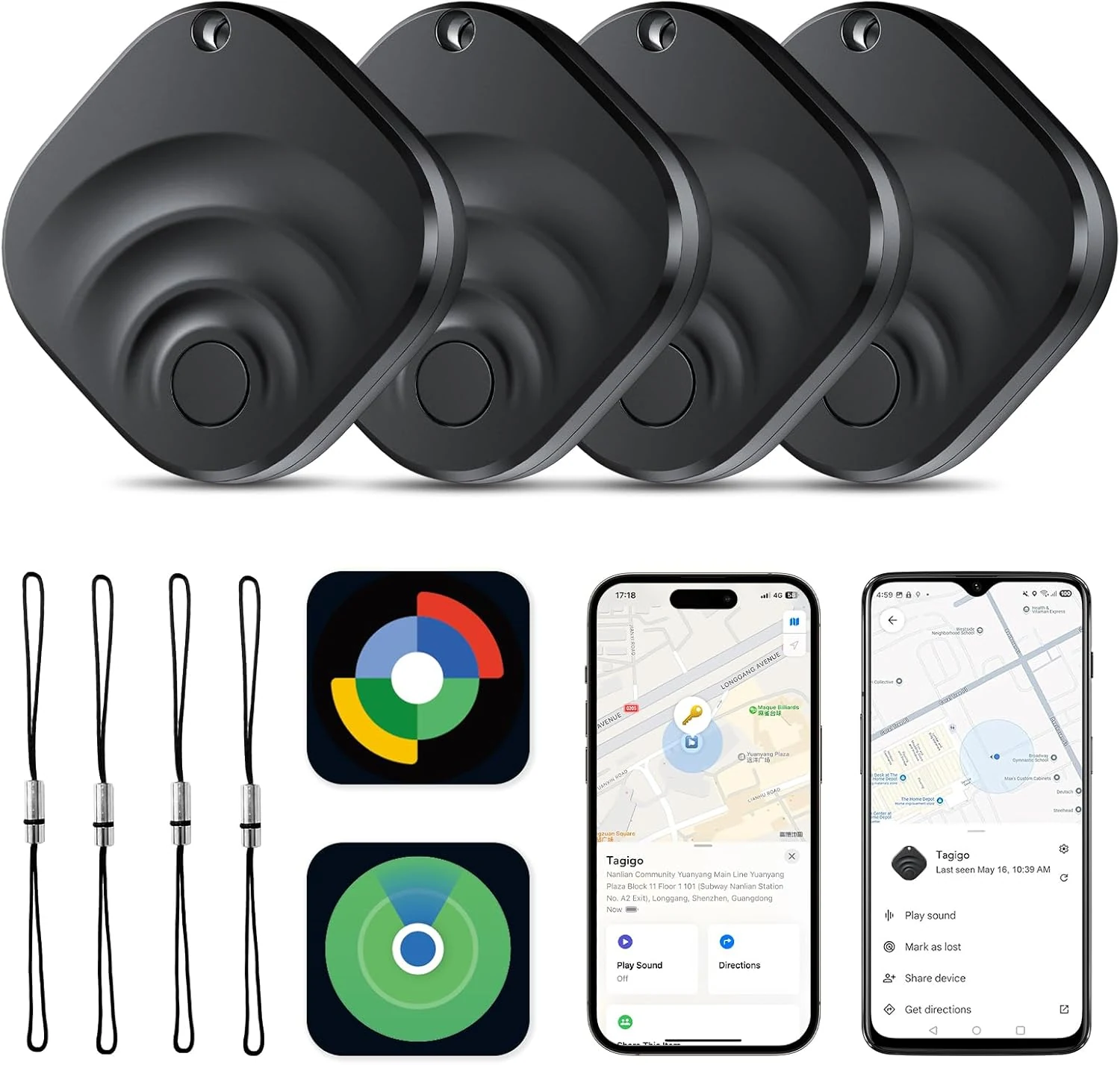2026 Air Tracker Tags Item Locator for Android & iOS Bluetooth Tracker Smart Tags (4 Pack, Black)
