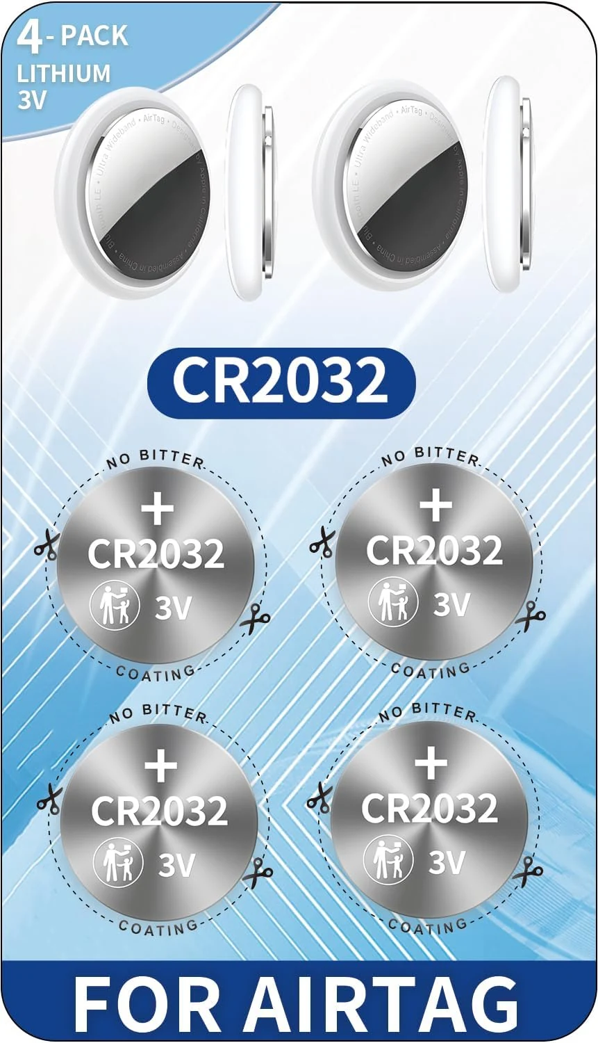 Replacement for Apple AirTag Battery, Perfectly Fits AirTag, No Bitter Coating, OEM CR2032 3V Batteries (Pack of 4)