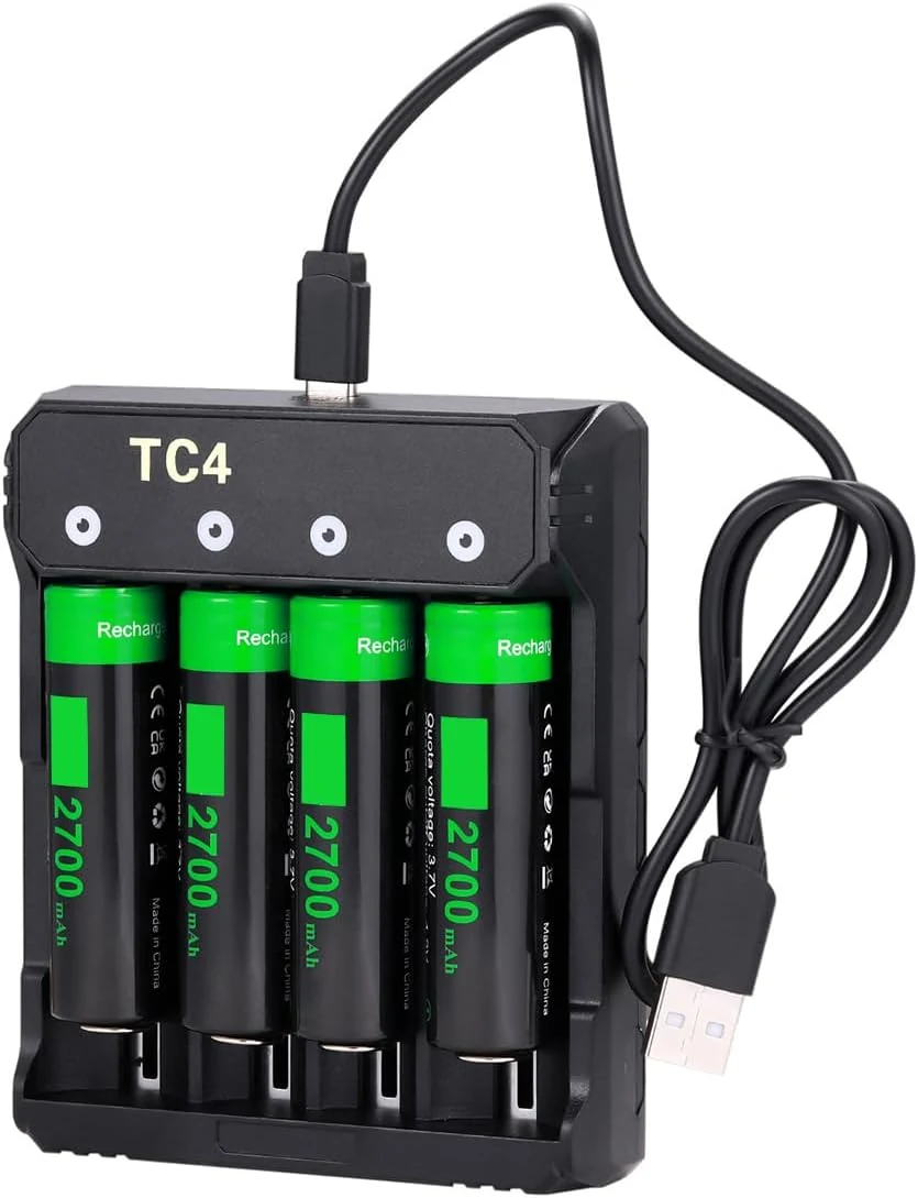 Universal 18650 Battery Charger Button Top Set for Headlamps, Flashlights, Small Fans & Outdoor Garden Lights