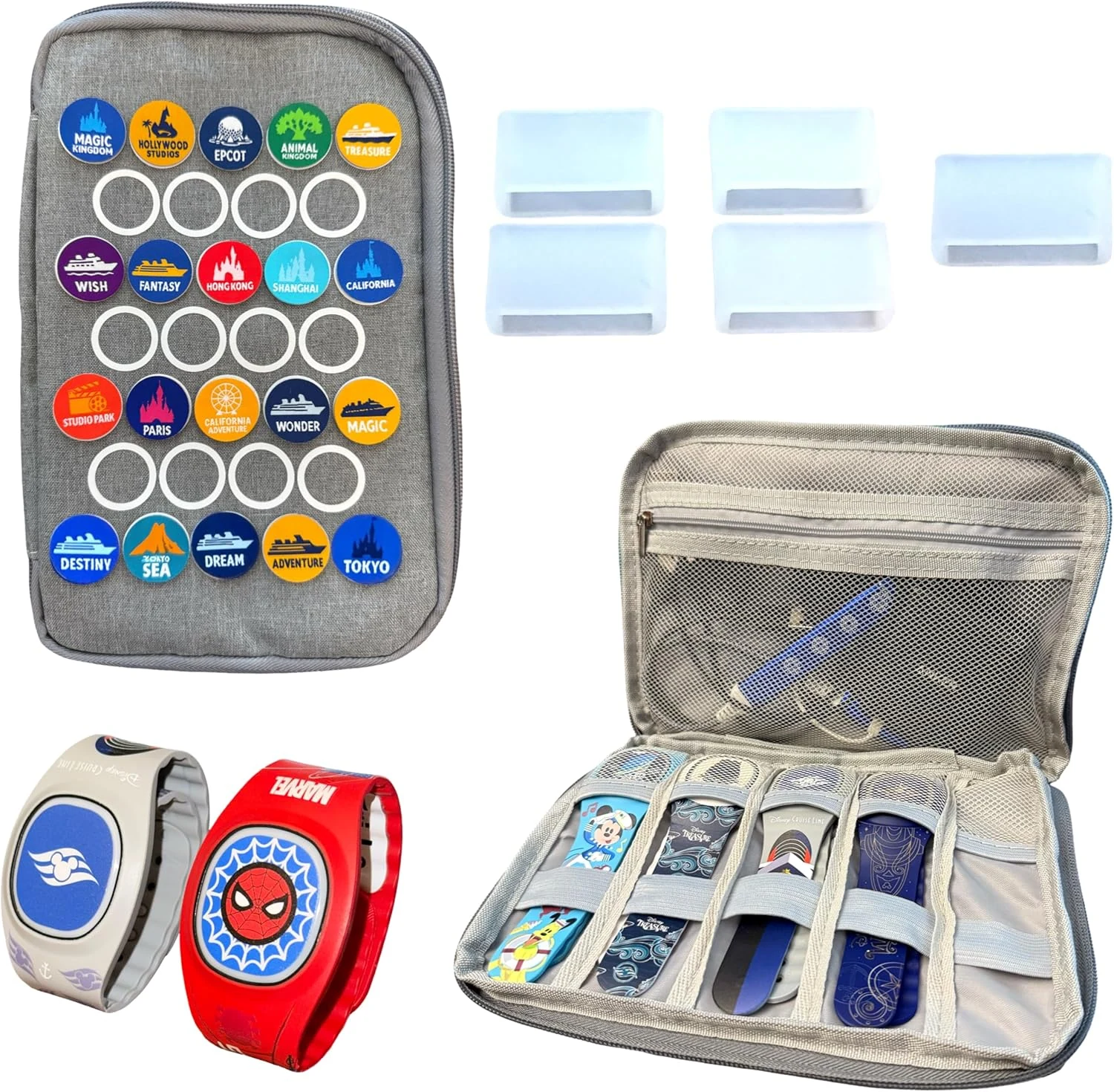 MagicBand+ Travel Case. Includes 5 MagicBand Protectors and 20 Custom Park/Ship-Themed Stickers