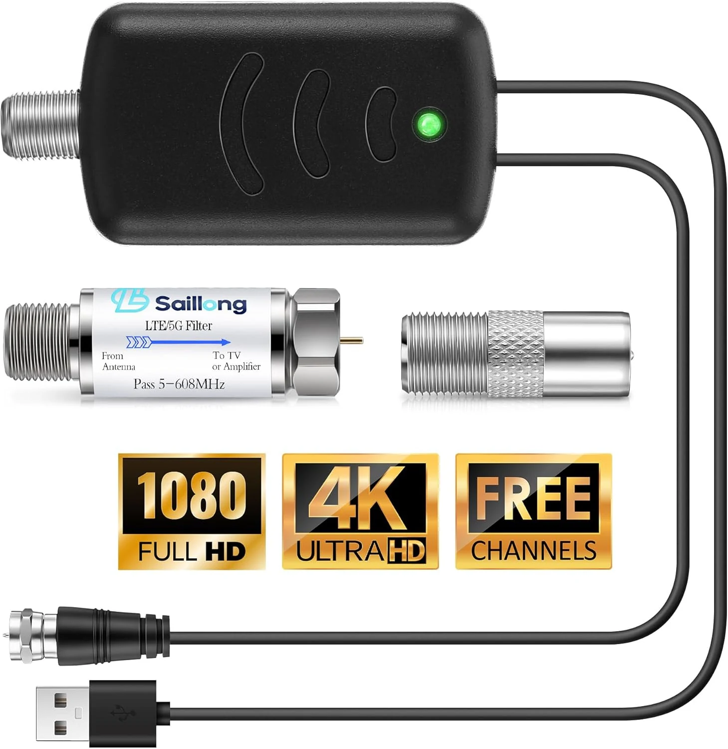 Saillong TV Antenna Amplifier with LTE Filter Kit, Antenna Signal Booster for TV Indoor