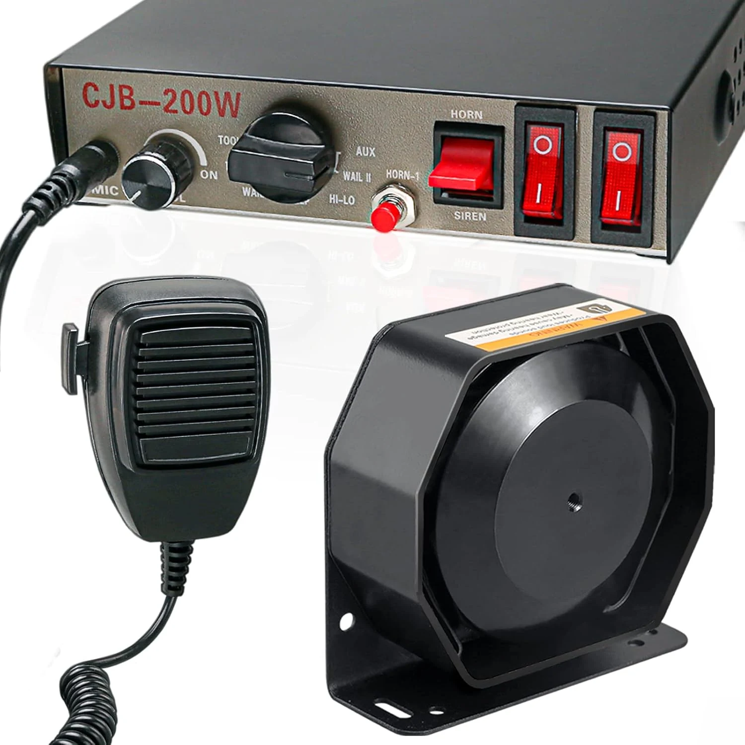 BooYu 12V 200W 9 Tones Police Warning Emergency Siren PA System