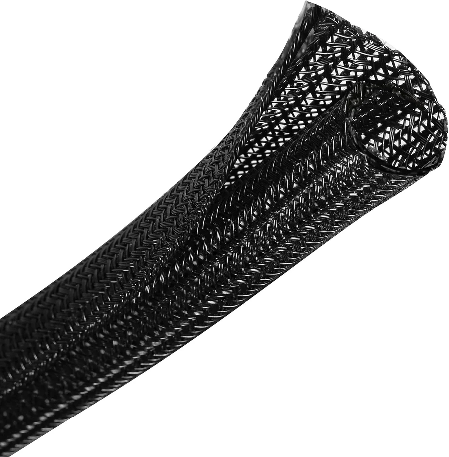 CrocSee 25ft 1/2 Inch Braided Cable Management Sleeve (Self-Wrapping Split Wire Loom) - Black