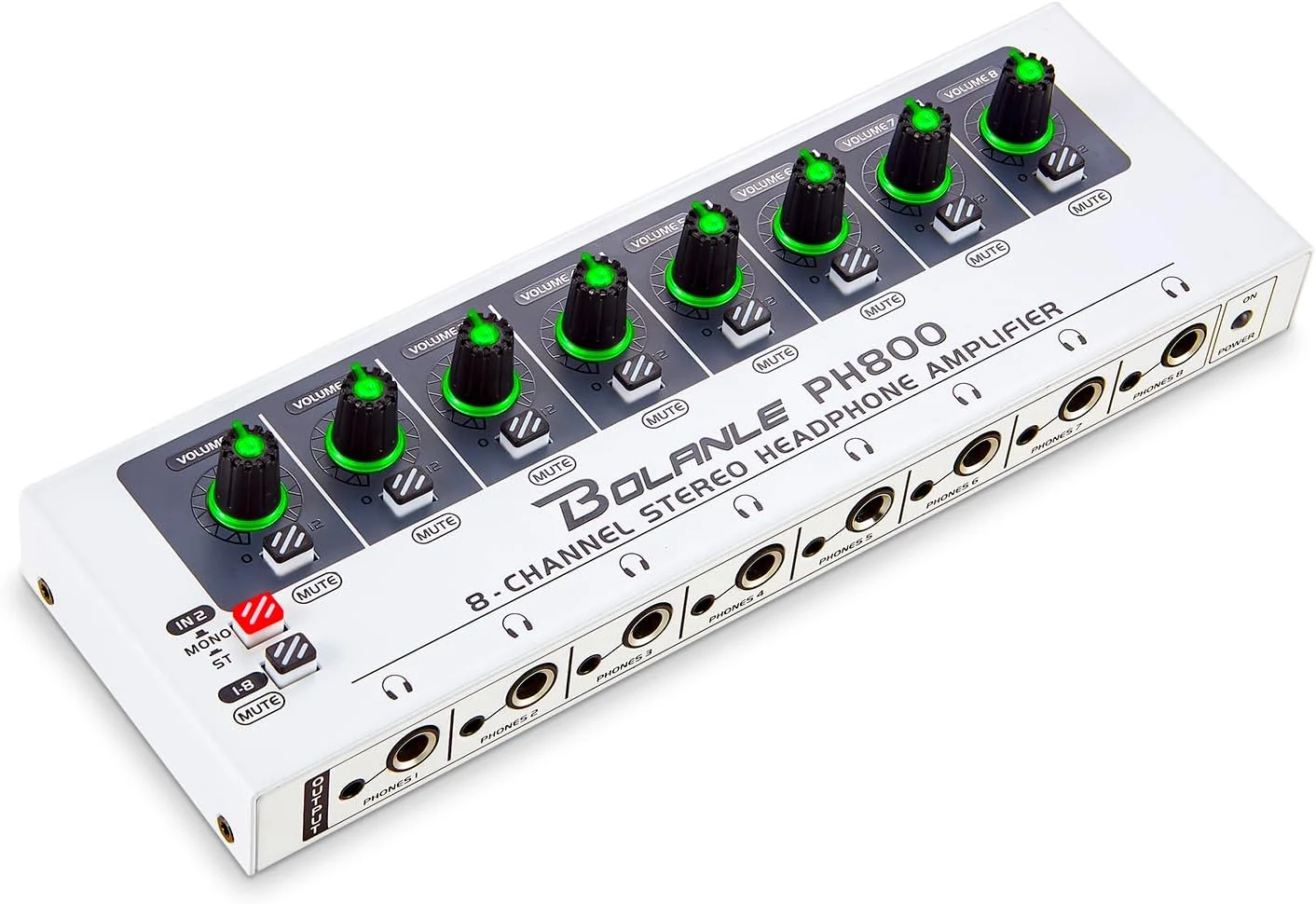 Bolanle PH800 8-Channel Headphone Amplifier with High Output Power, 16-Output Headphone Splitter