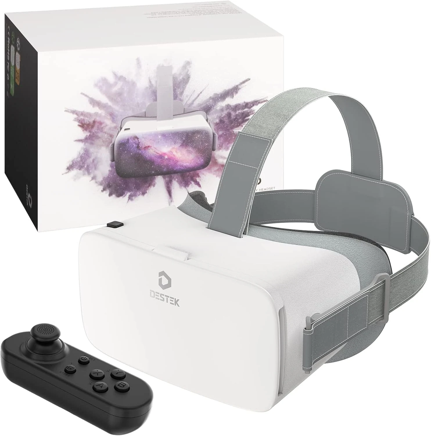 DESTEK V5 VR Headset for Kids & Phone w/Controller & 100+ Apps (White)