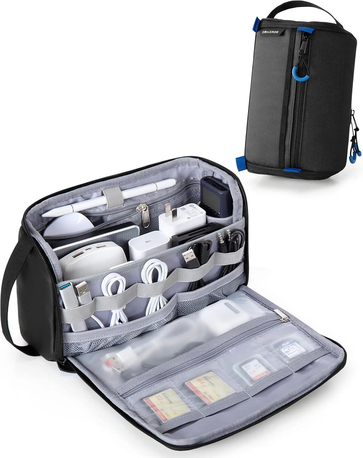 Smasrob Electronics Organizer Travel Case, Water Resistant Tech Bag Charger Pouch for Cord, Cable, Cards, Phone, Airpods, Black