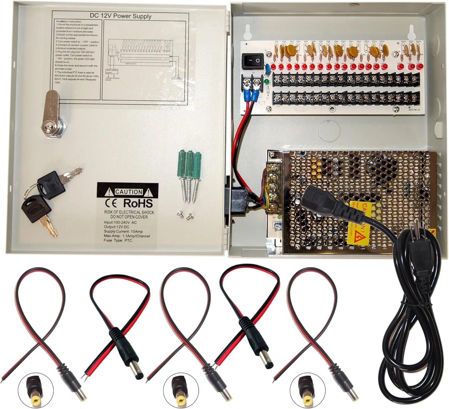 Evertech 16 Channel 12 Volt DC Output CCTV Distributed Power Supply Box