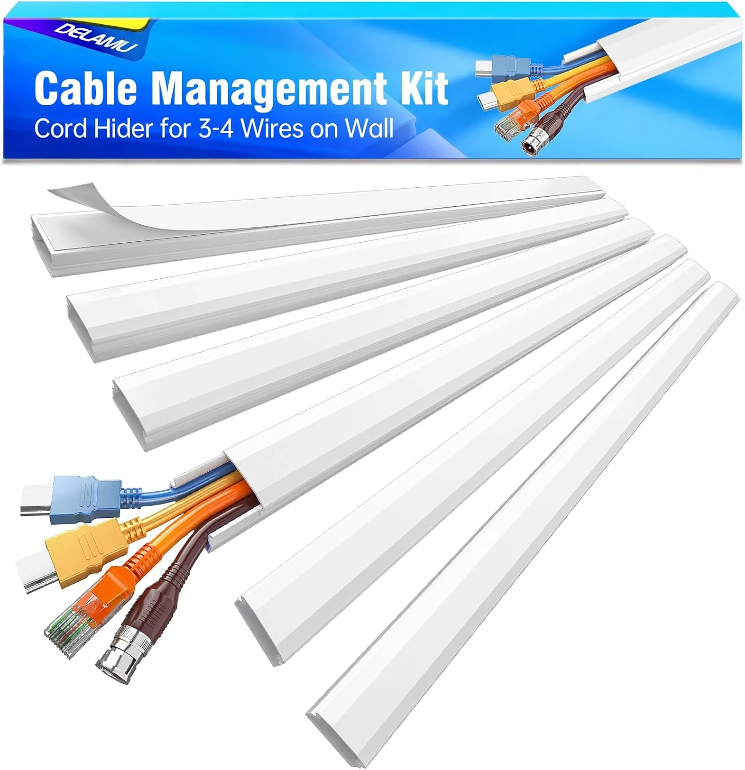 Delamu TV Cord Hider, Cord Covers for 3-4 Wires on Wall