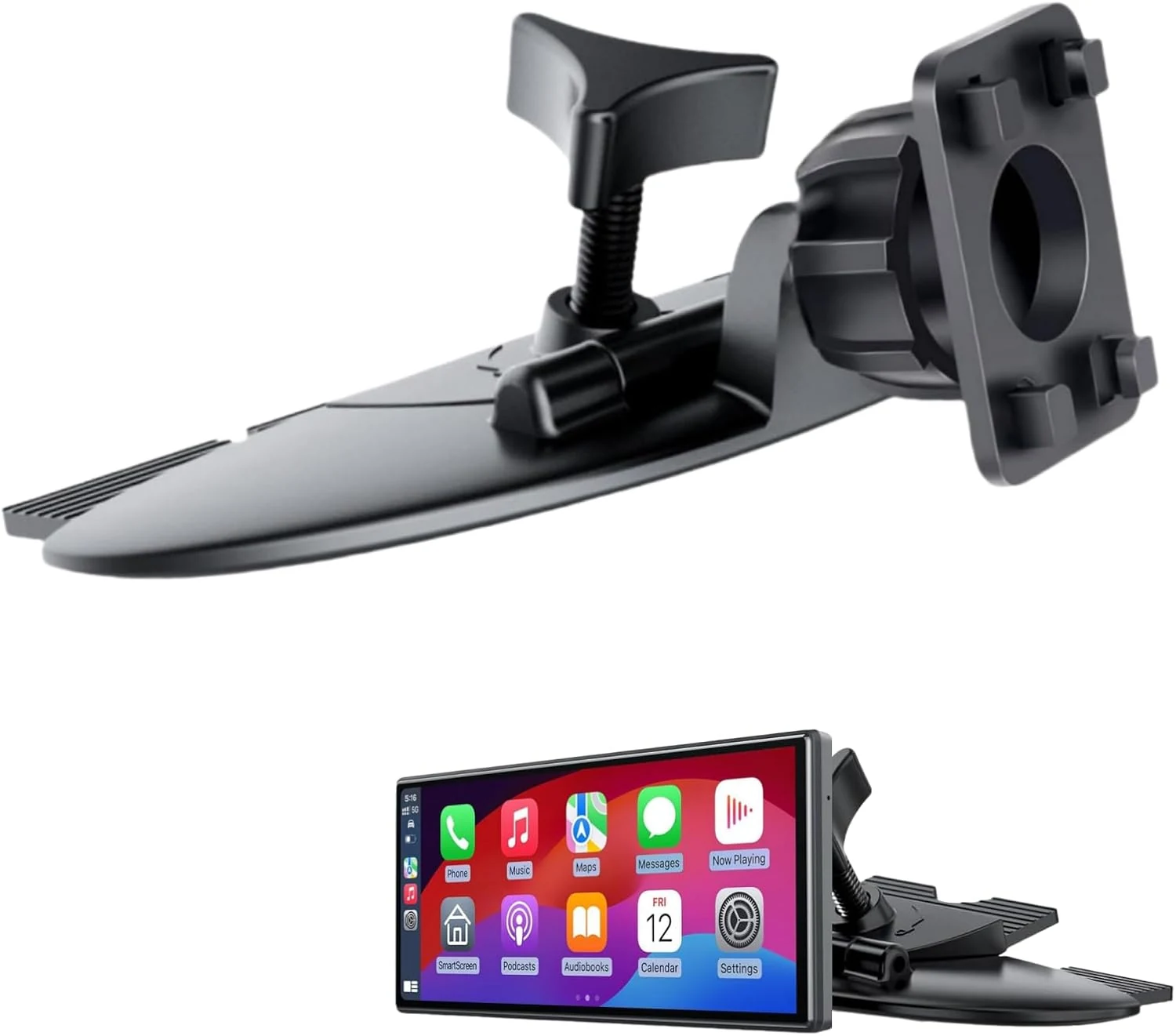 CD Slot Mount for Carplay Screen 17mm Ball Adapter with 4-Button Lock