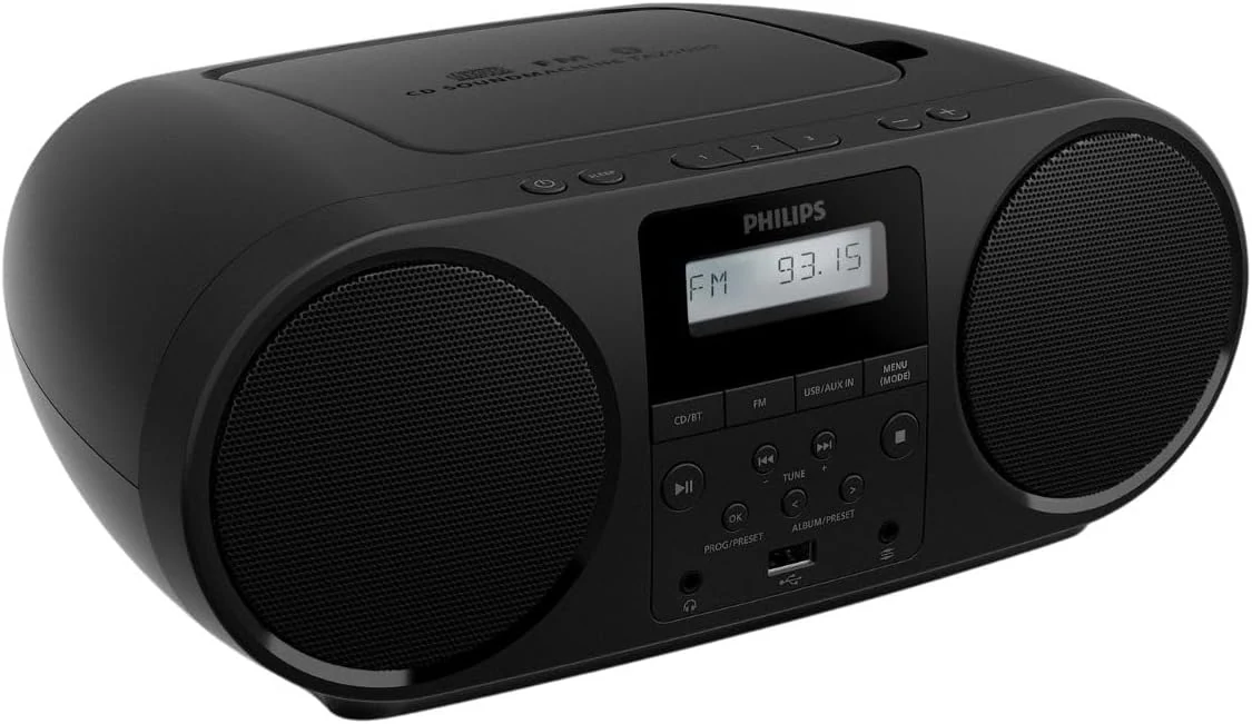 Philips Portable CD Player Boombox with Bluetooth, FM Radio, Dynamic Bass Boost Speakers