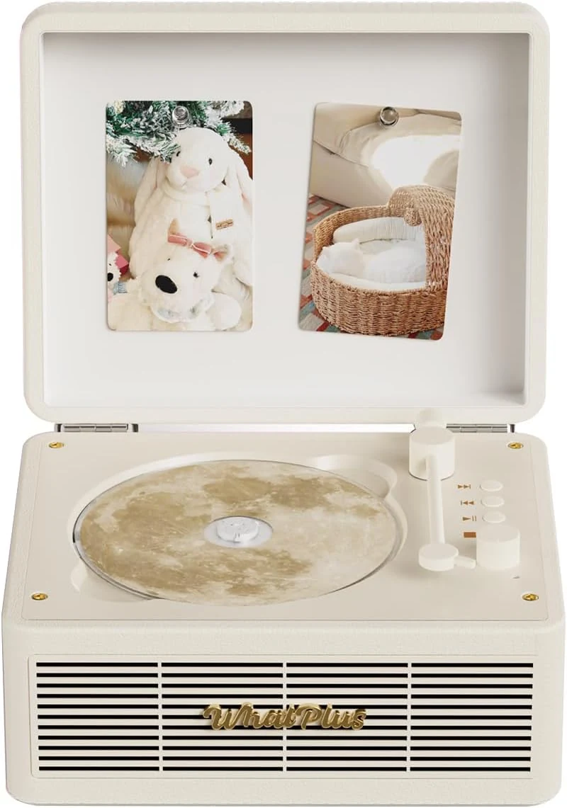 CD Player with Bluetooth Speaker, High-Fidelity Sound, App-Controlled, Magnetic Display for Photos & Pins (White)