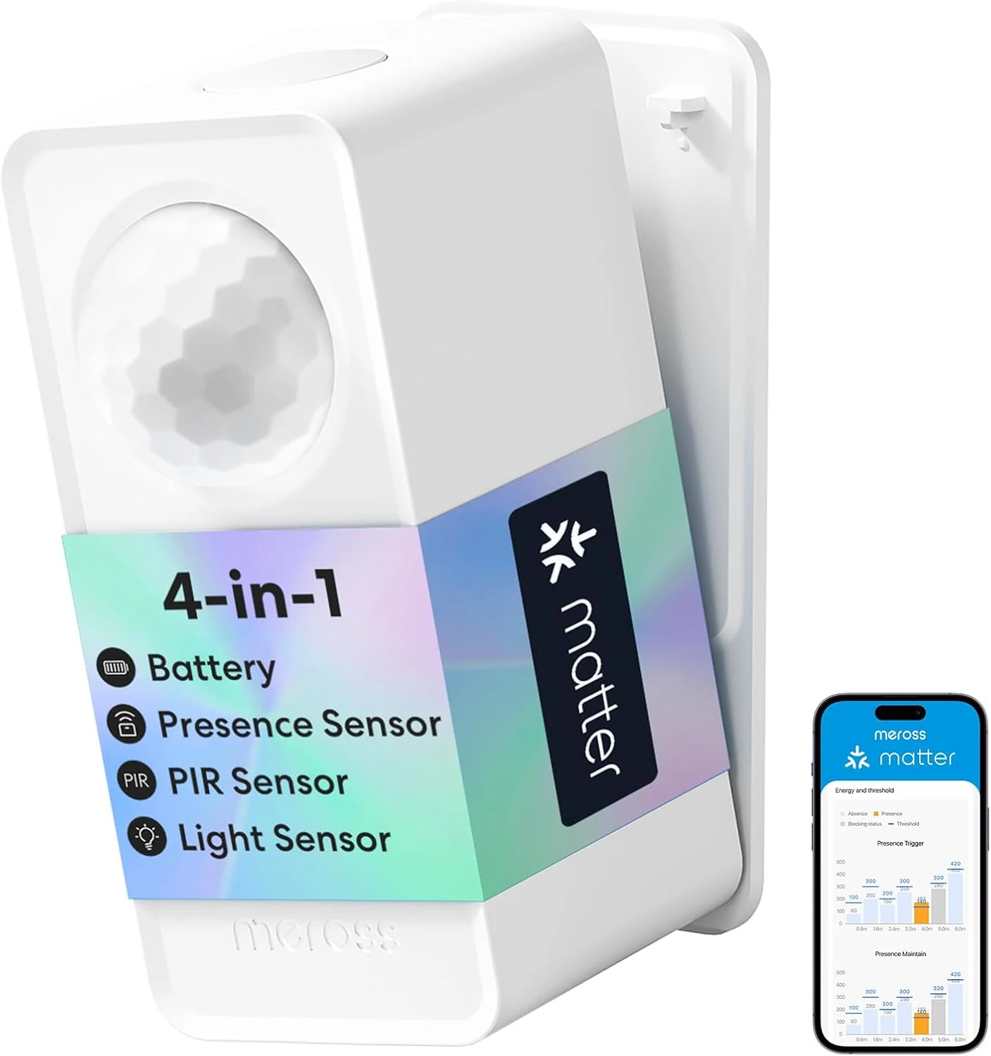 meross Matter Presence Sensor MS605, Battery-Powered 4-in-1 Smart Motion Sensor