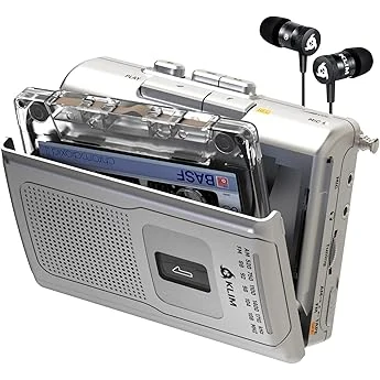 Reshow Portable Cassette Player with Built-in Speaker, Tape Recorder for Music Playback & Voice Recording (Grey White)
