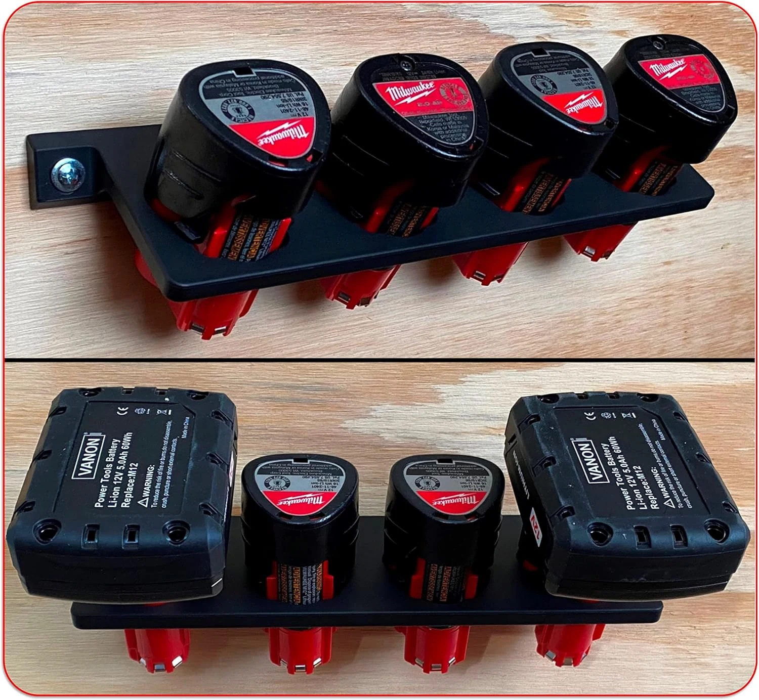 Milwaukee M12 Battery Holder | Milwaukee 12V Battery Holder | Milwaukee Battery Wall Mount, Black