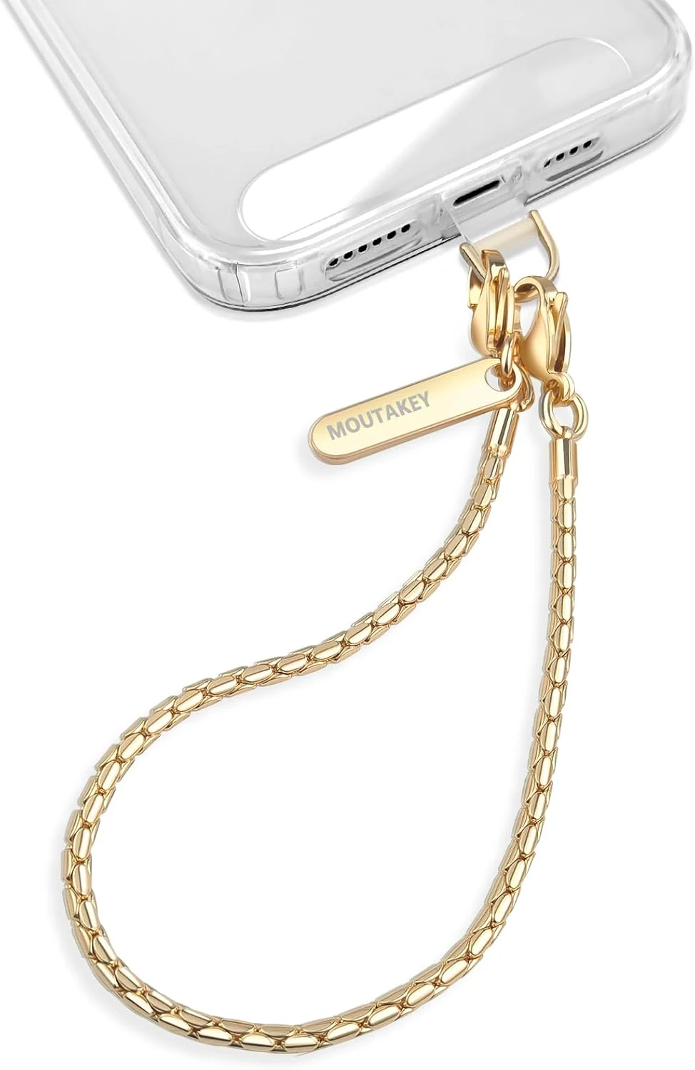 MOUTAKEY Phone Wrist Strap Metal Phone Chain Wristlet Strap Detachable iPhone Lanyard Wrist with 2 Tether Tabs
