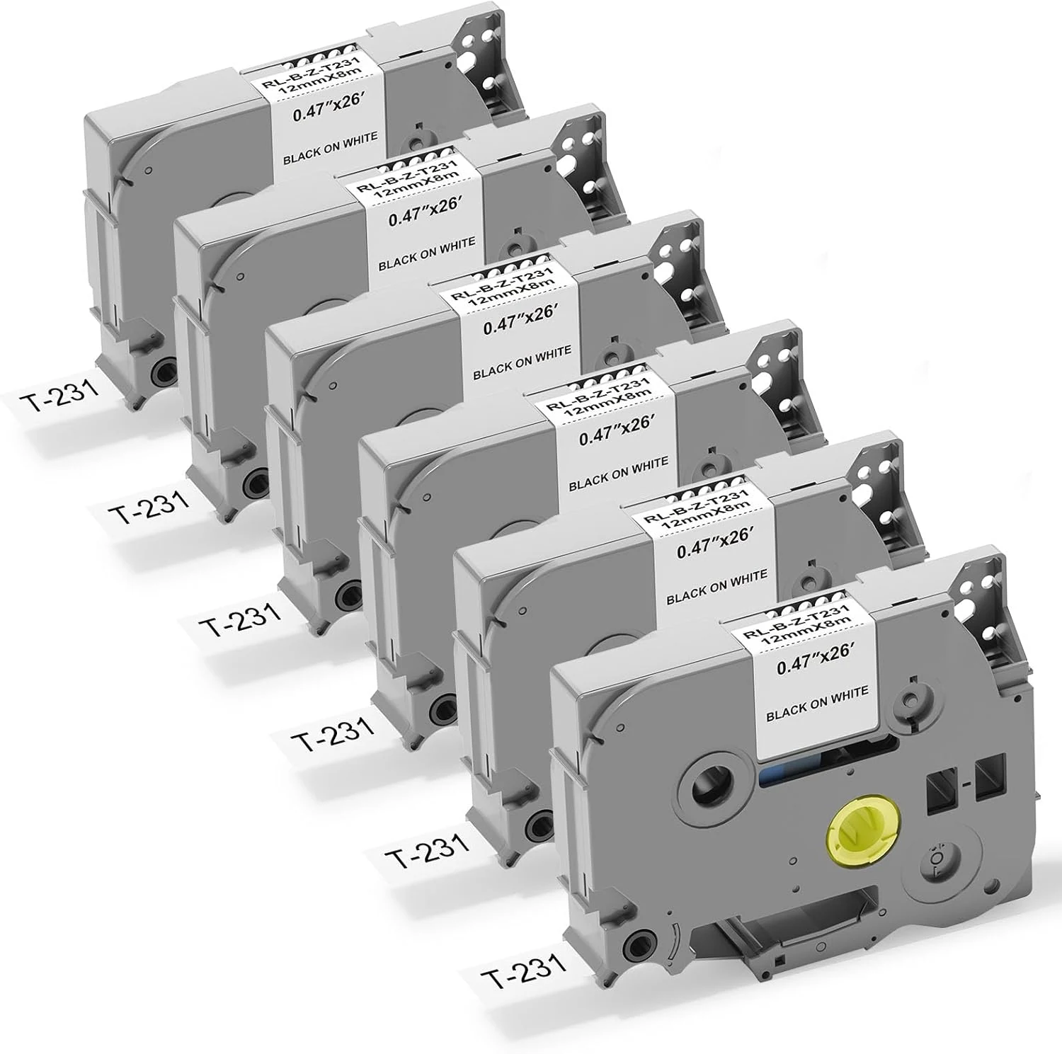 Timorn Label Maker Tape 12mm 0.47 White Replacement for Brother TZ TZe-231 (6 Pack)