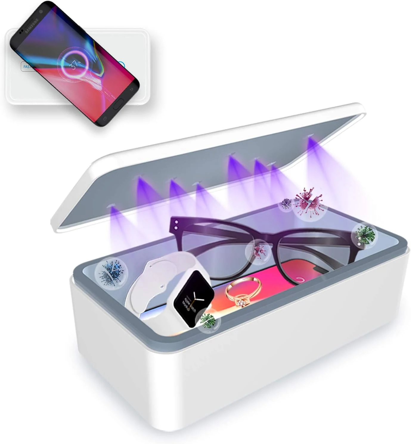 Cahot UV light Sanitizer Box, phone sanitizer with wireless charging, ultra-powerful 8 UV-C Sterilizer machine