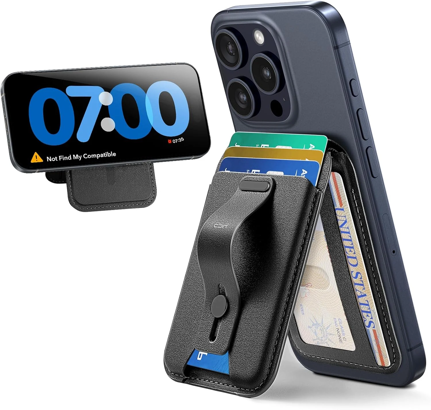 ESR for MagSafe Wallet Stand with Grip, RFID Blocking, MagSafe Ring Included, 5 Cards Holder (Black)
