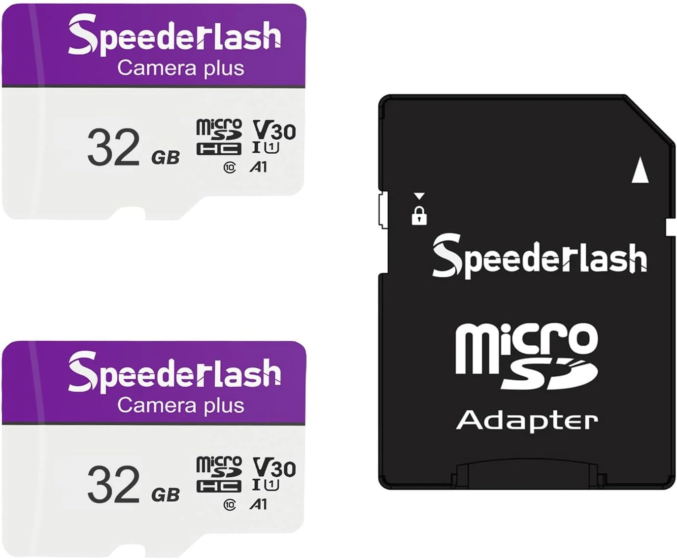 Micro SDXC Memory Card 32GB 2Pack, Speederlash Camera Plus TF Card with Adapter, 90MB/s Read Speed, 4K UHD&5K Video Support, U1 A1 Rated, for Security Camera, Smartphone, Drone, Tablet, PC