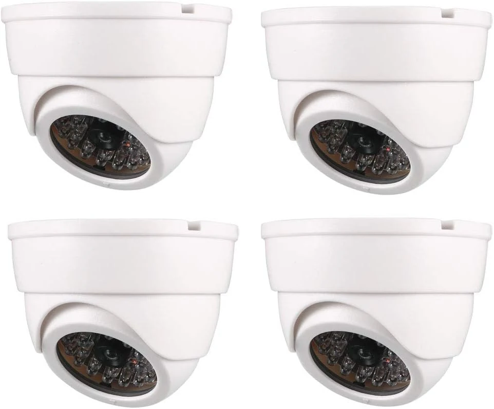 uxcell Fake Security Camera Dummy Dome CCTV with Blinking Red LED Warning Light for Home Outdoor Indoor White 4pcs