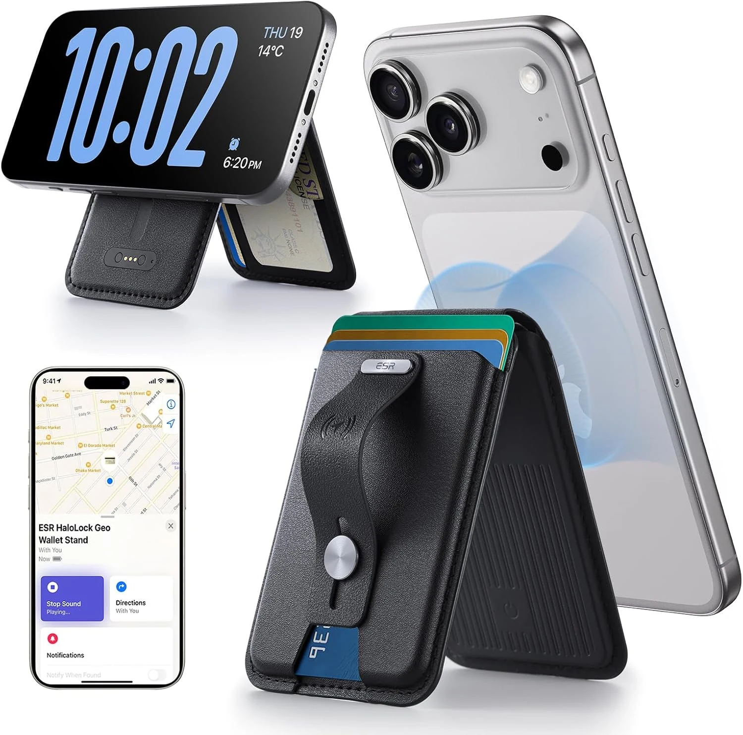 ESR Geo for Magsafe Wallet with Full Find My Functionality, 5 Card Holder Stand Grip for Phone Case