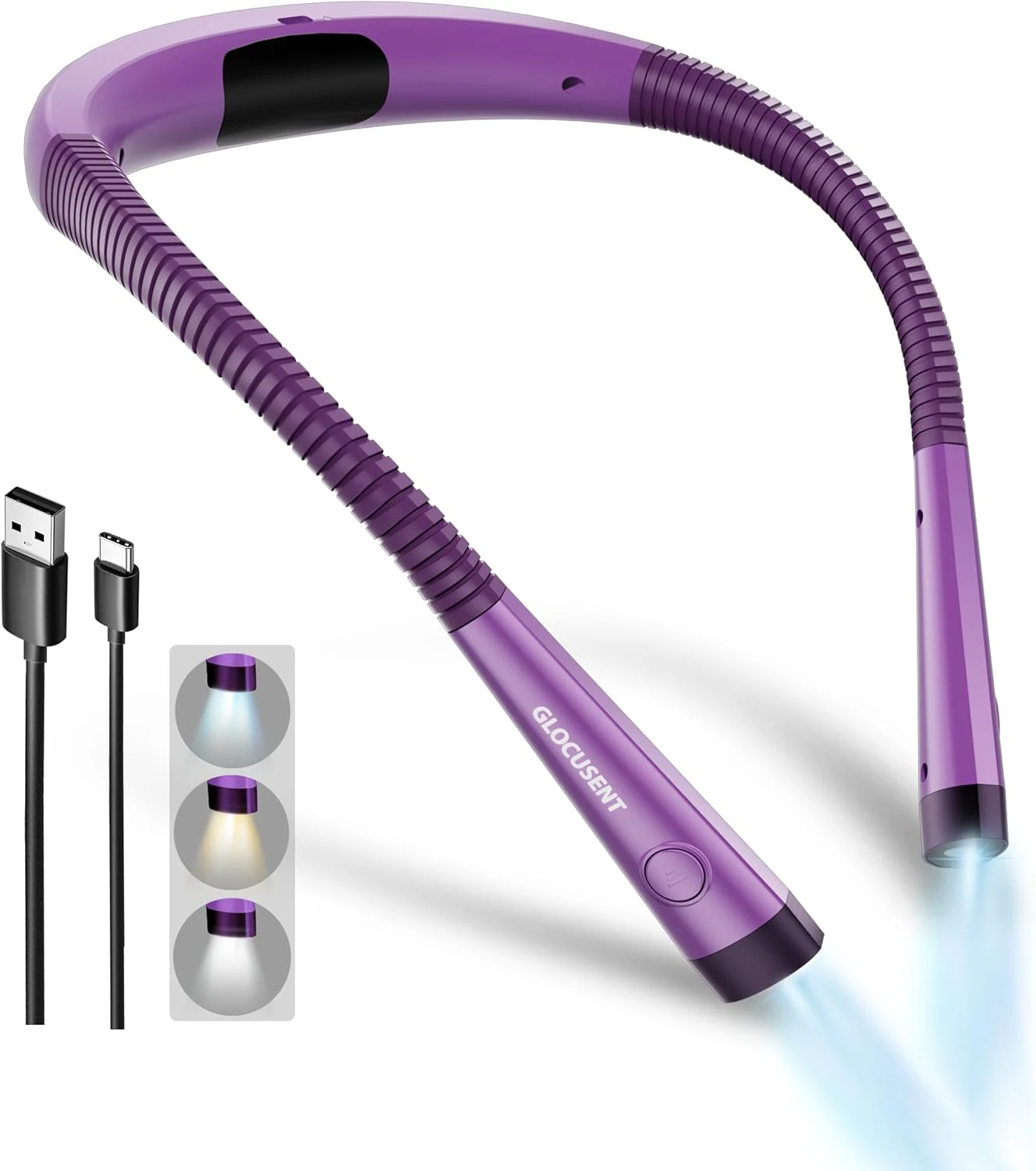 Glocusent Book Light, 3-Color & 6-Brightness Reading Light, Bendable Neck Light