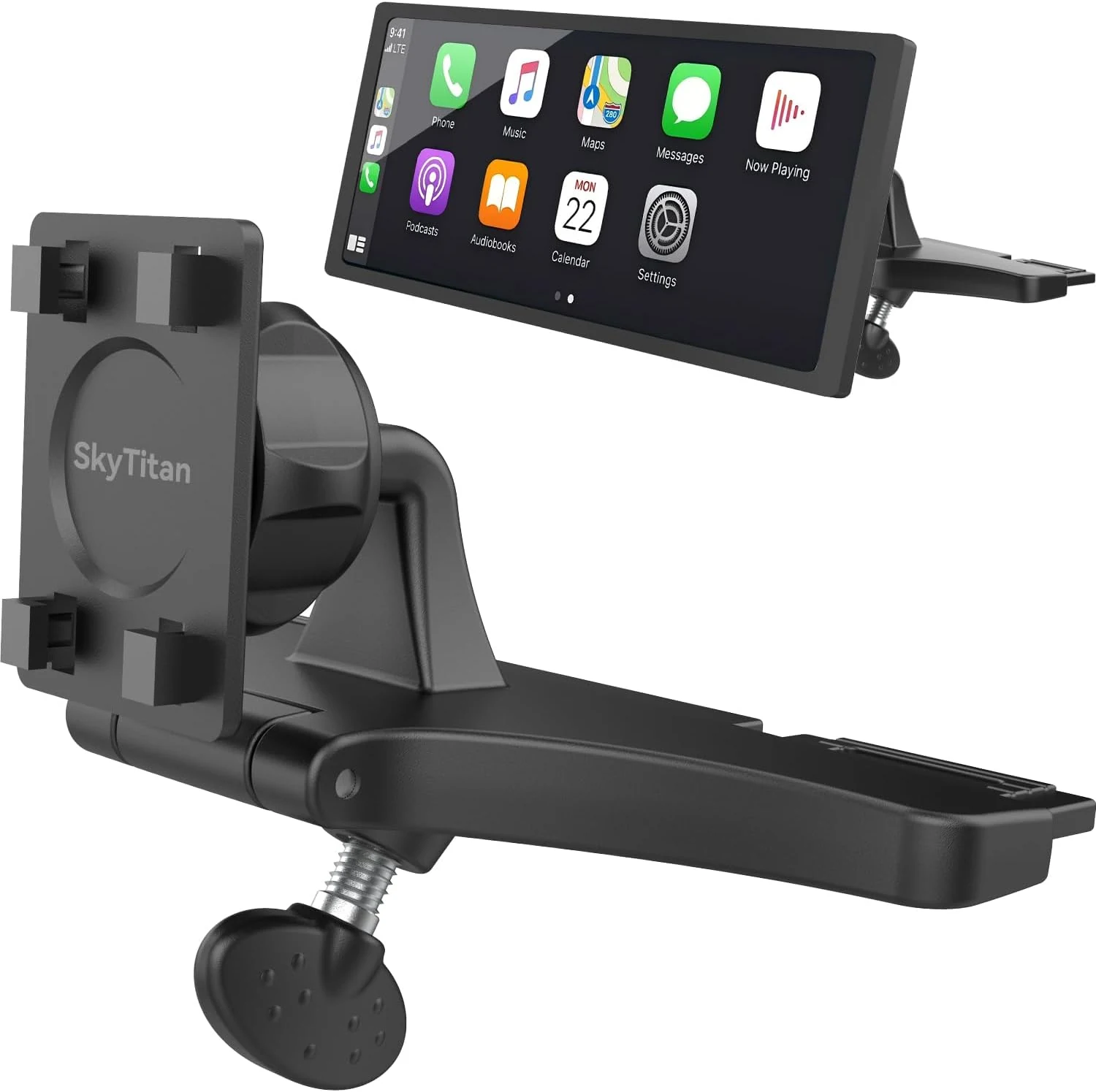 CD Slot Car Mount for Portable CarPlay Screens, Adjustable Angles, Low Profile and Sleek (4-Tab Bracket Mount)