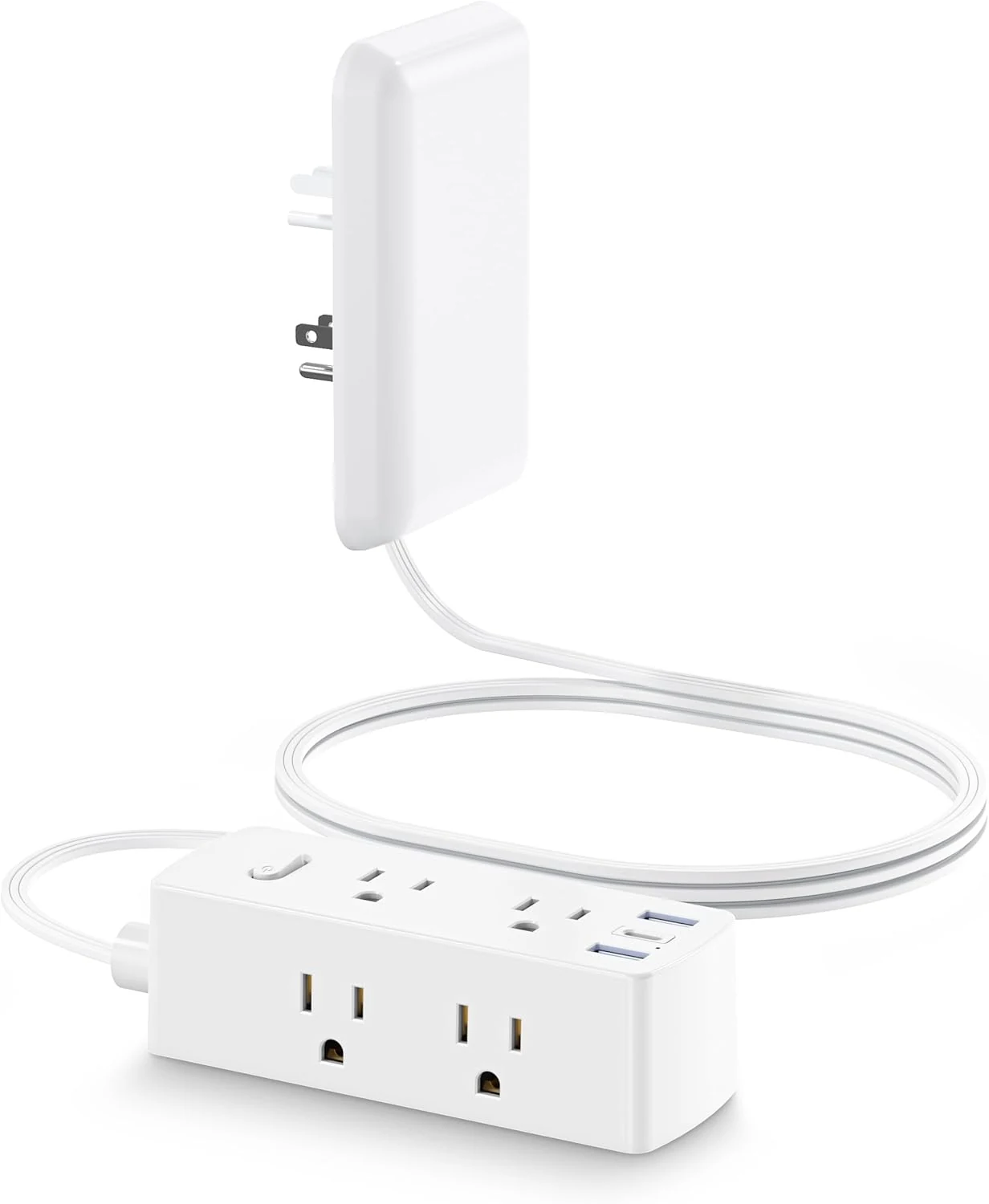 Olcorife Flat Extension Cord with Outlet Cover, Flat Plug Power Strip with 6 Outlets and 3 USB Ports, 5 FT Cord Hidden Outlet Extender for Tight Spaces