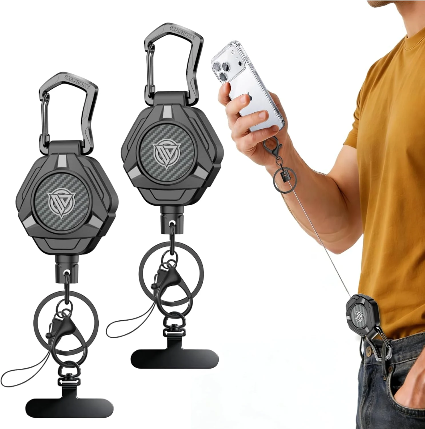 Oaridey Magnetic Anti Theft Phone Strap, Retractable Steel Cell Phone Lanyard with Heavy Duty Carabiner and 360° Metal Phone Tether Tab (2 Packs)