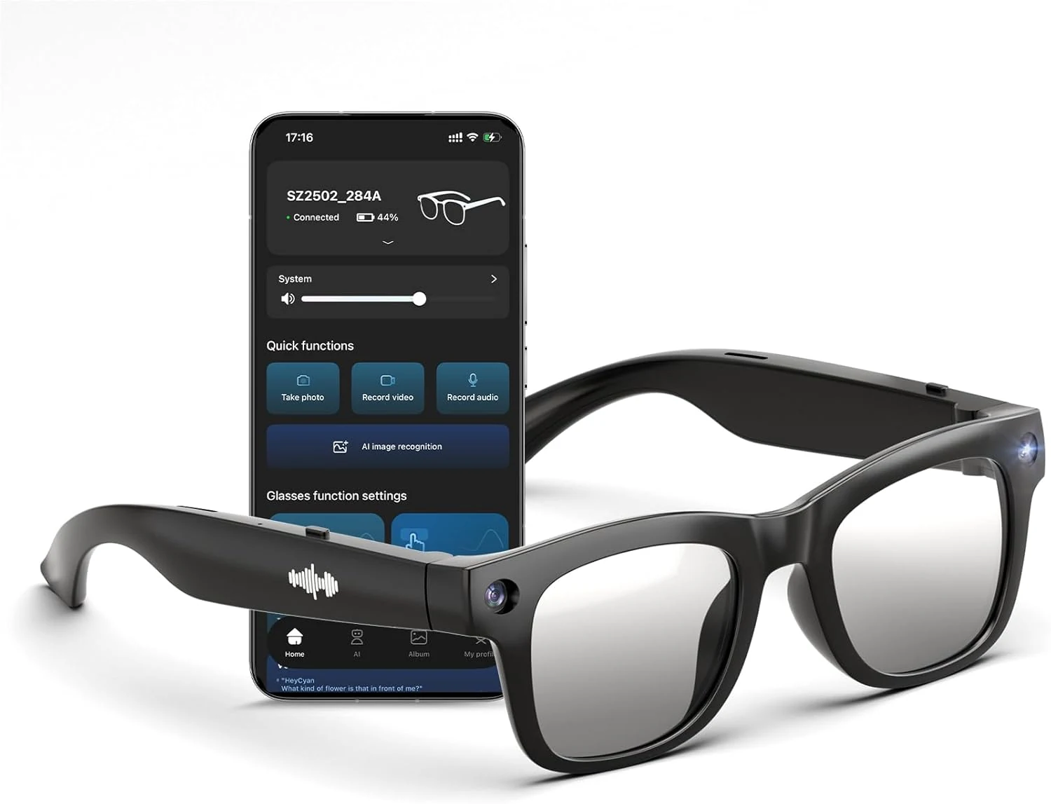 Hugur AI Smart Glasses with HD Camera, BT Call, 8MP Anti-Shake
