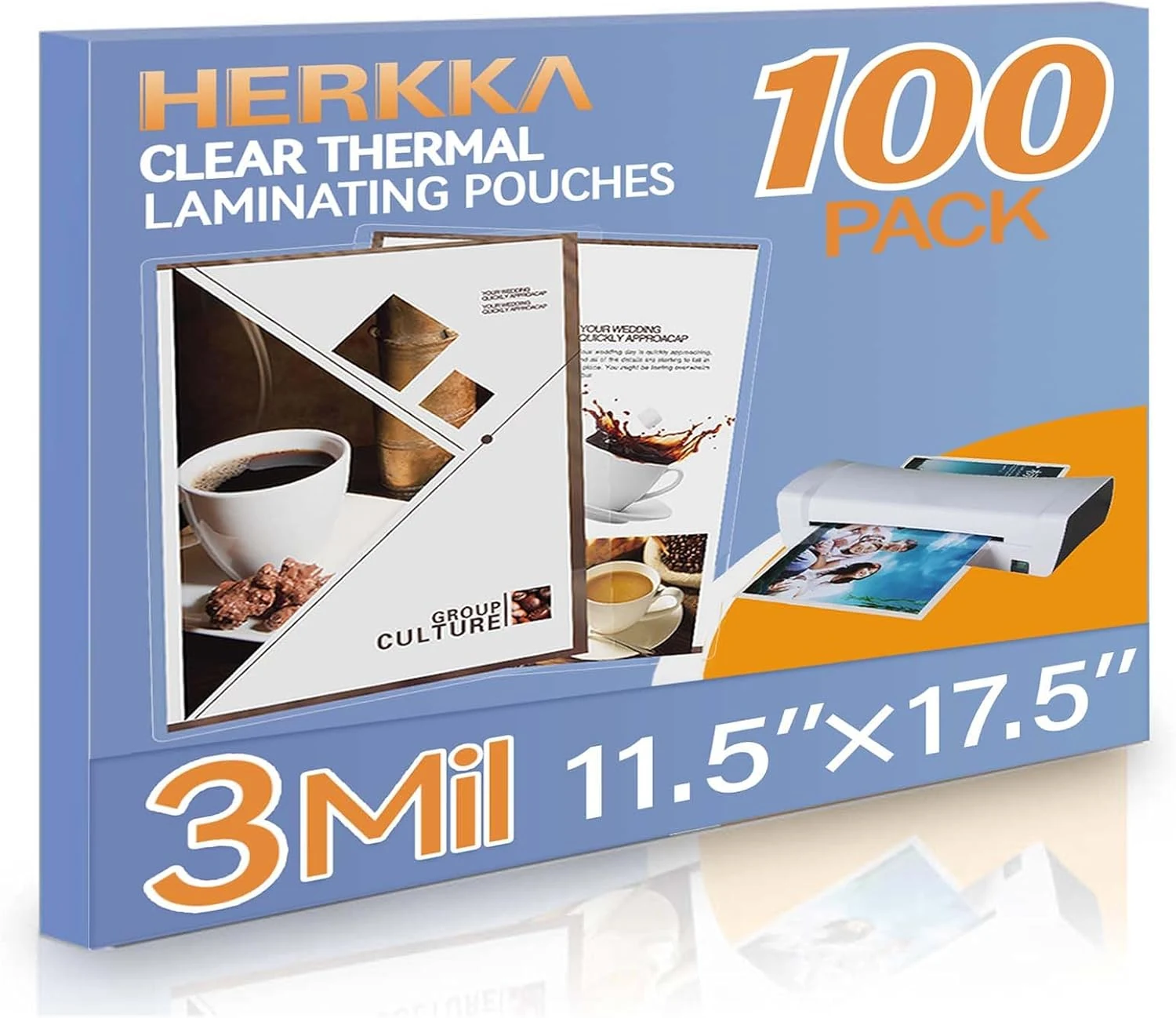 HERKKA 100 Pack Laminating Sheets, Hold 11 x 17 Inch Sheet, 3 Mil Clear Thermal Laminating Pouches (11.5 x 17.5 Inch)