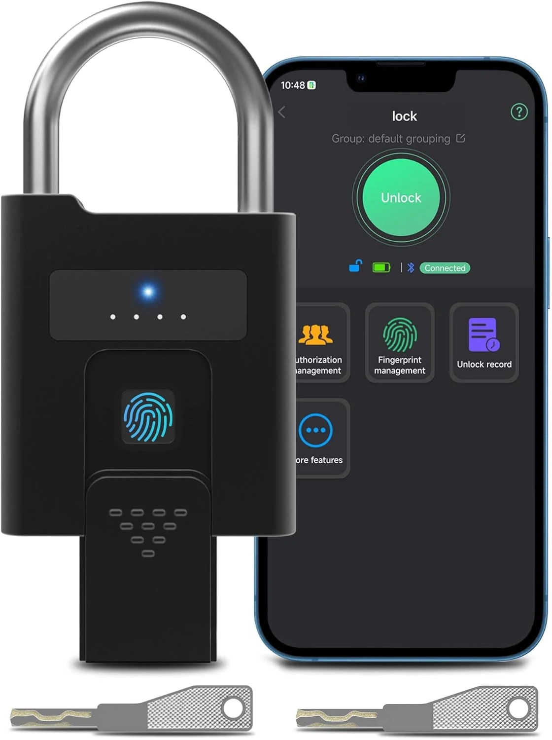eLinkSmart Fingerprint Padlock with Key Backup, Heavy Duty Weatherproof Bluetooth Biometric Keyless Electronic Digital Smart Pad Lock