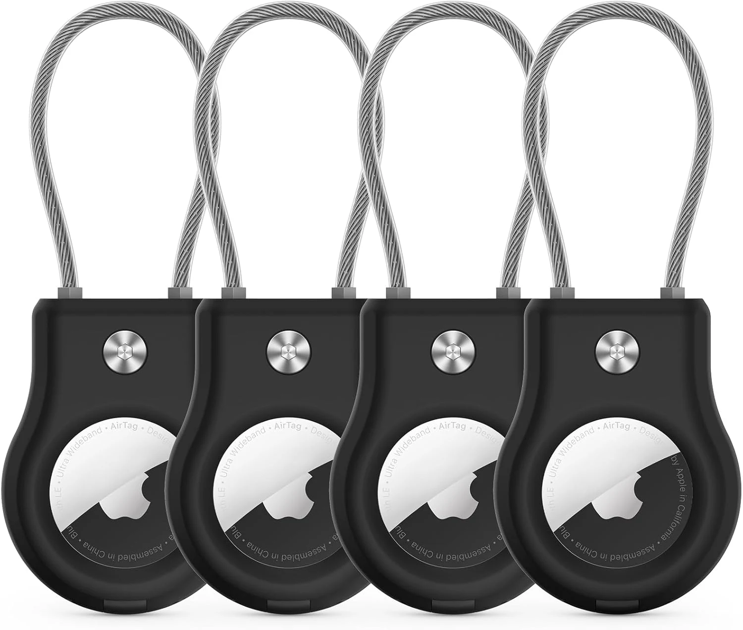 motande Air Tag Holder (4 Pack) with Wire Cable and Lock Keychain Case